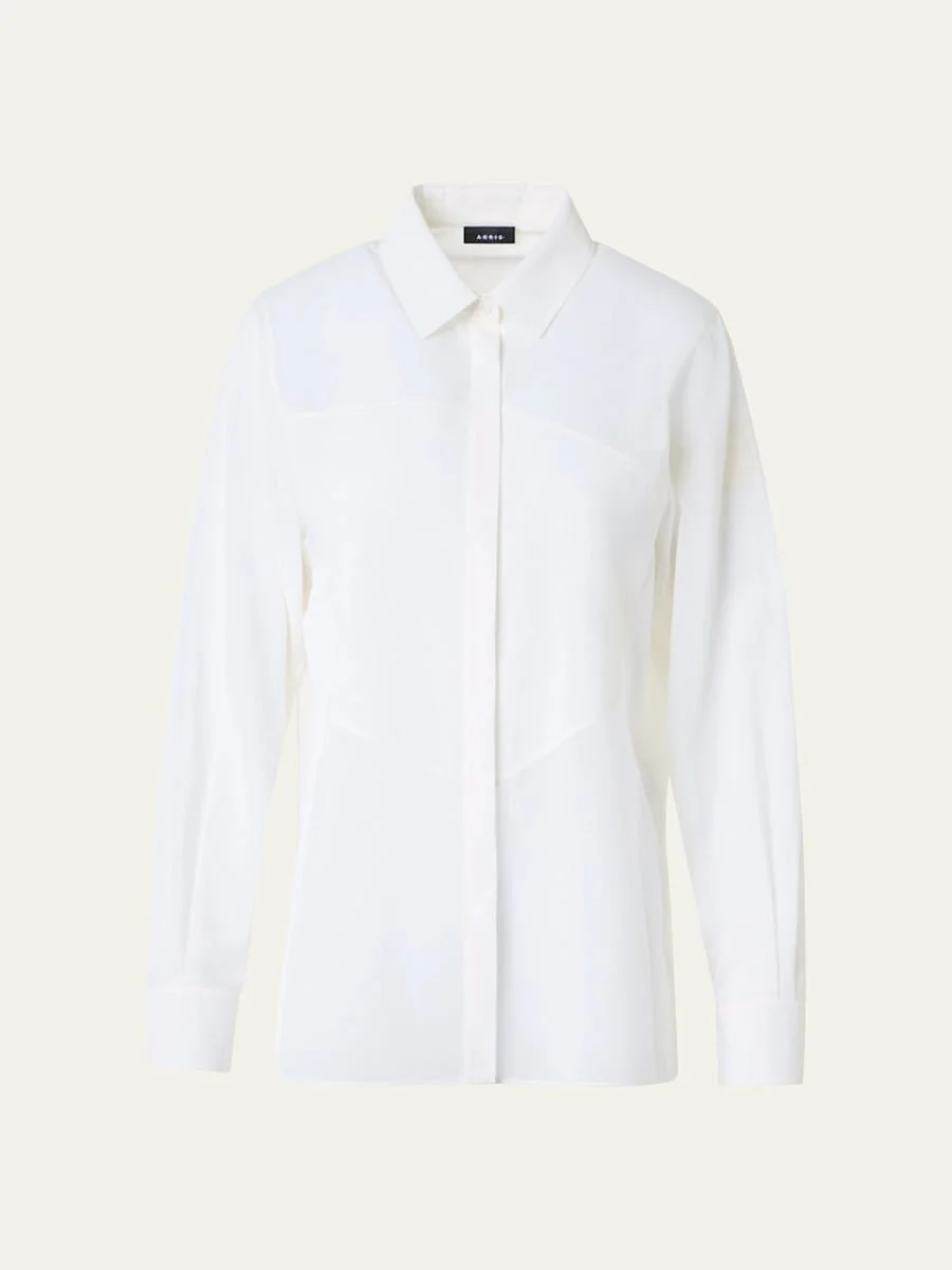 Geometric Paneled Cotton Button-Down Shirt - 1