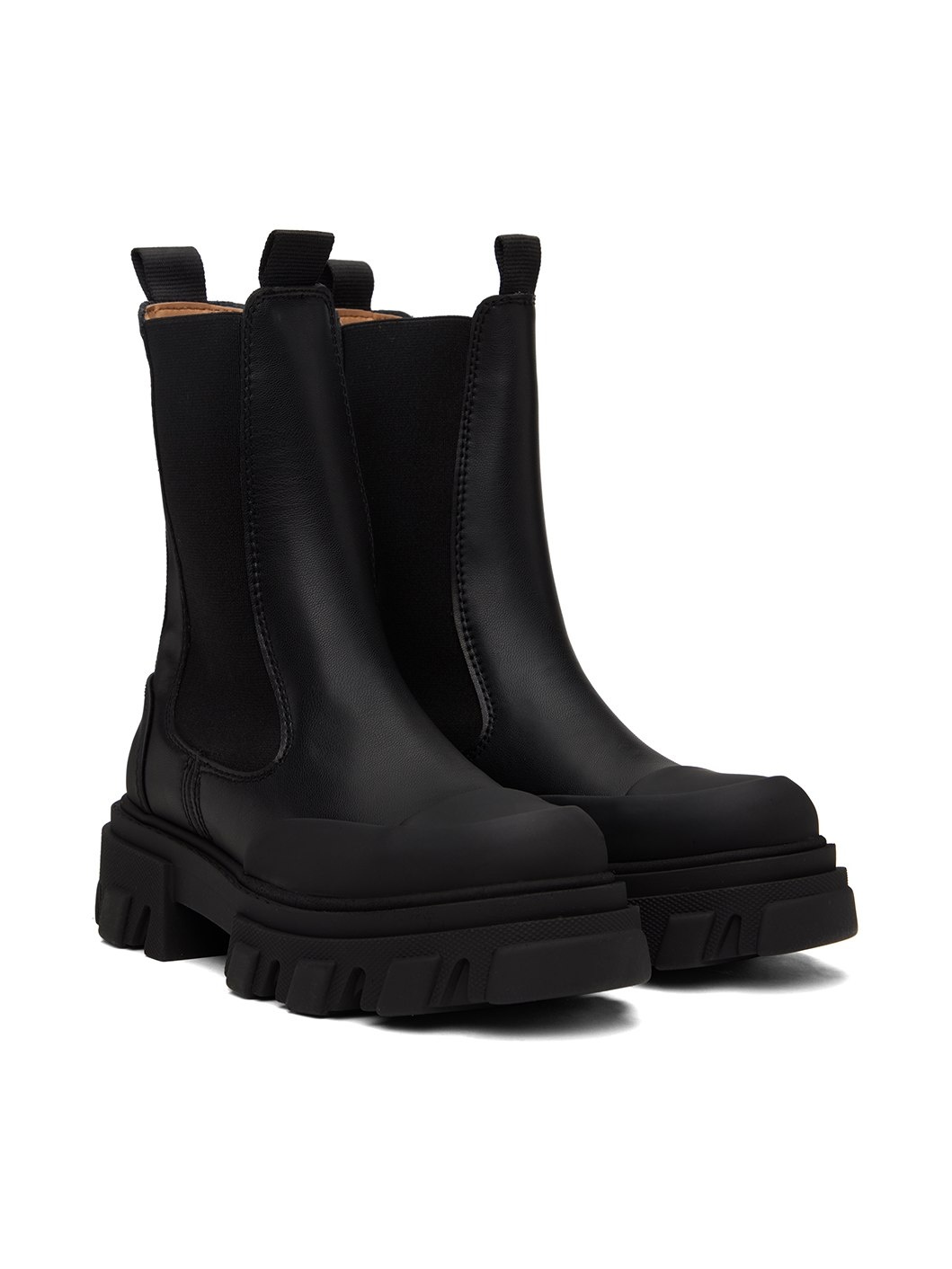 Black Stitch Cleated Mid Chelsea Boots - 4