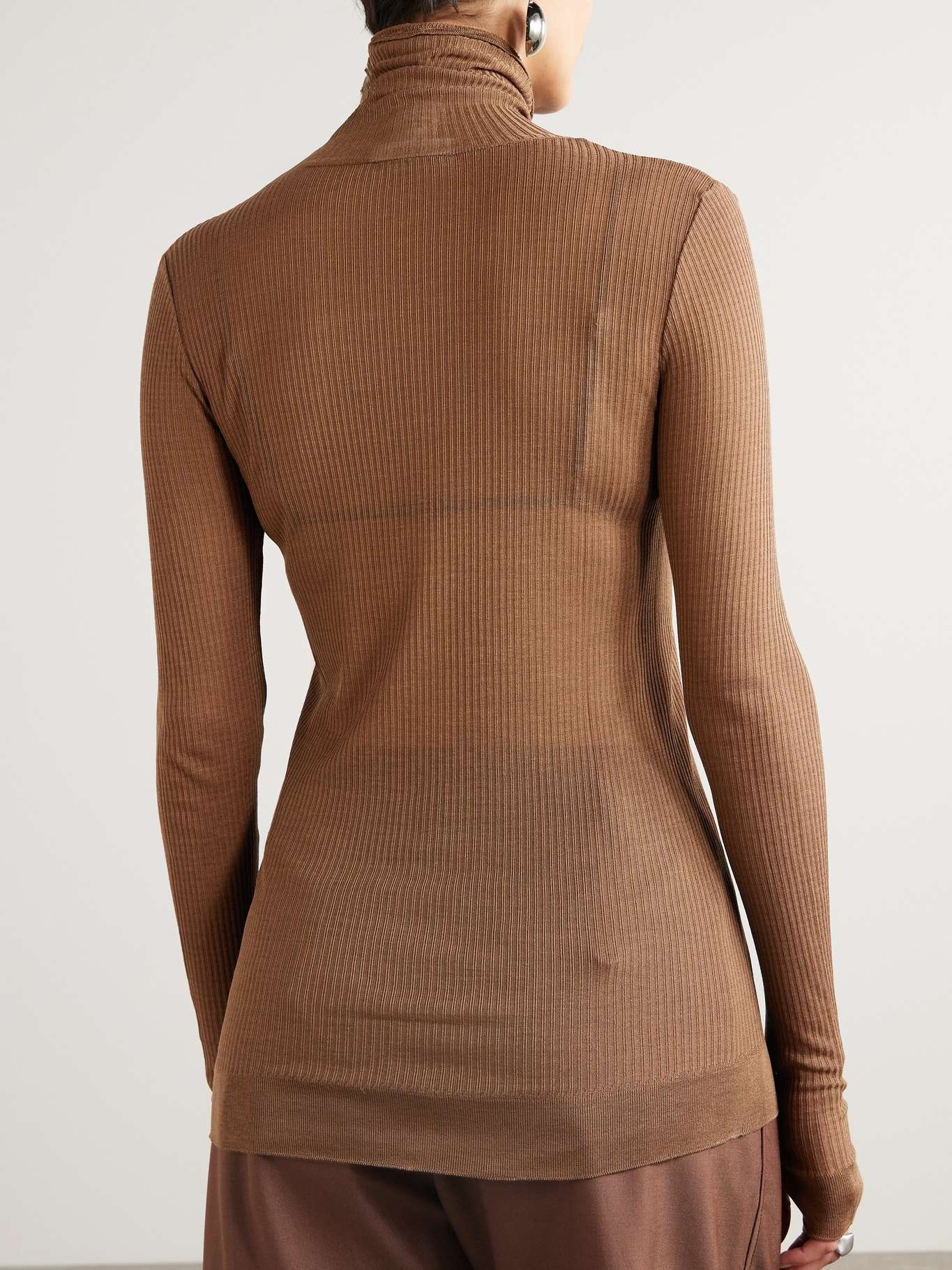 Seamless ribbed-knit turtleneck top - 4