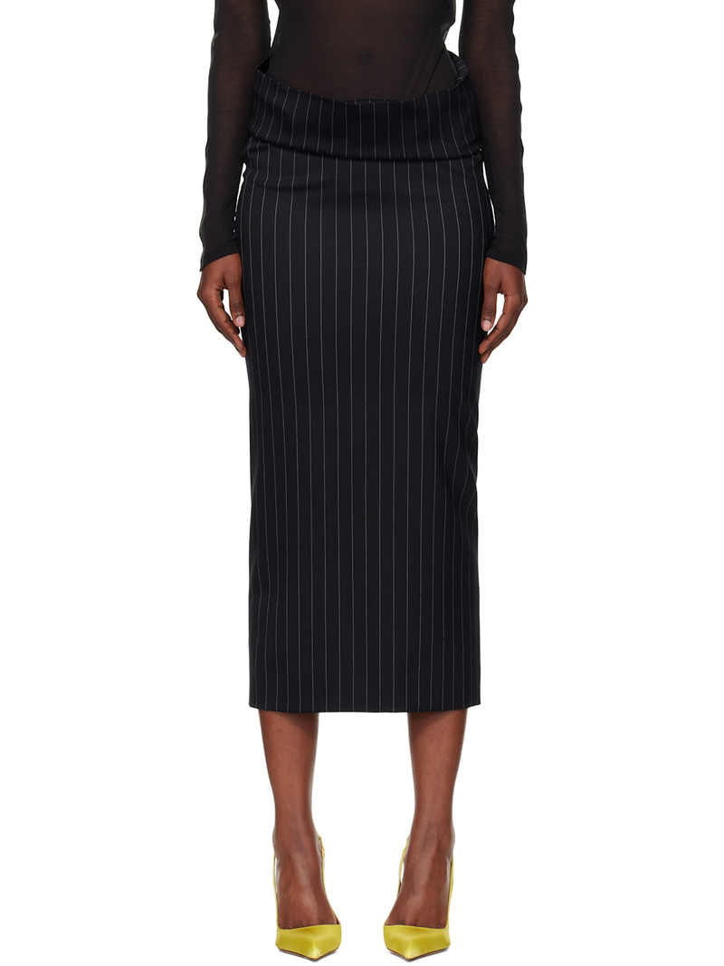 Navy Pinstripe Stretch Tube Midi Skirt 1