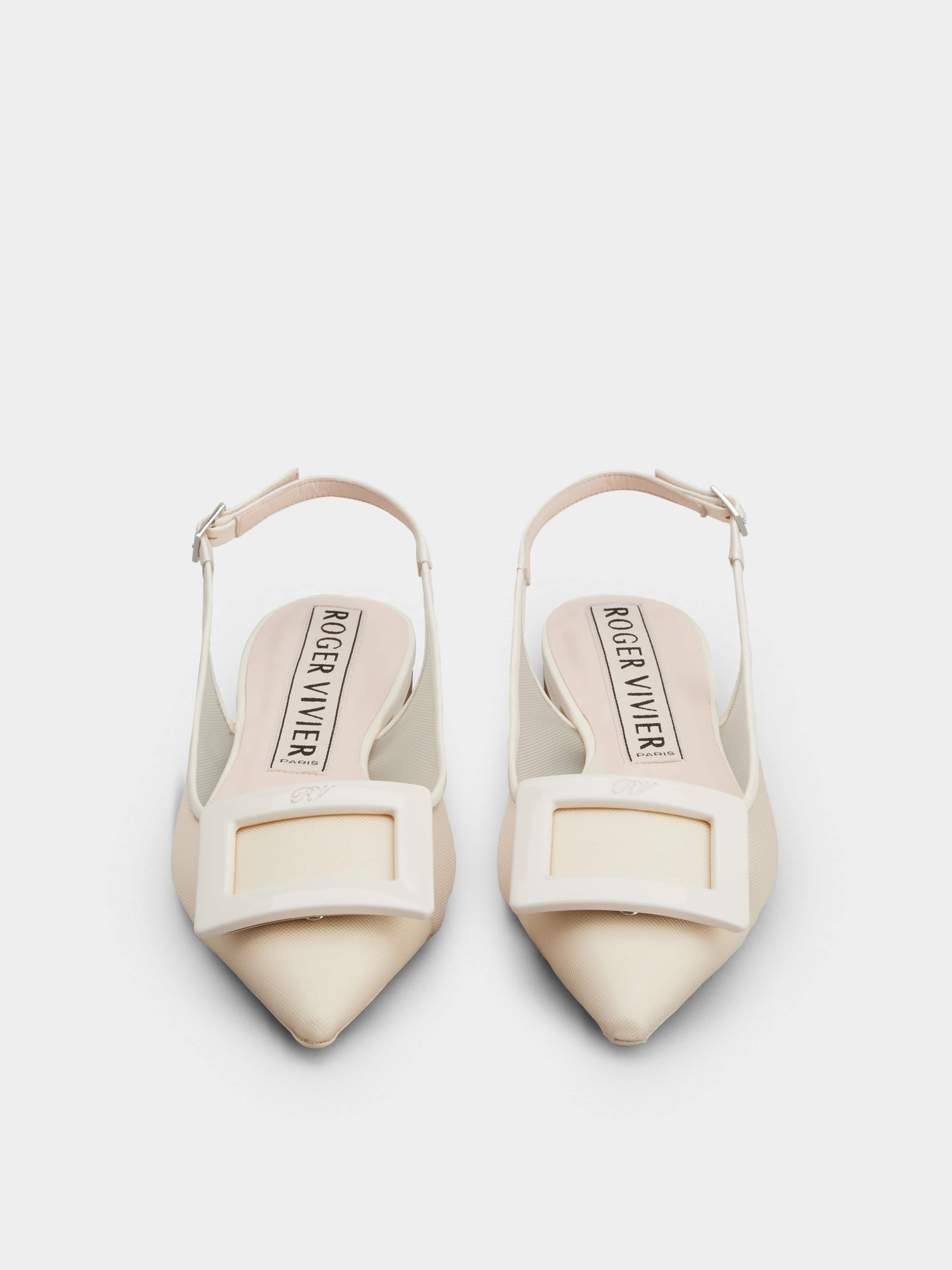 Gommettine Net Lacquered Buckle Slingback Ballerinas in Fabric - 7