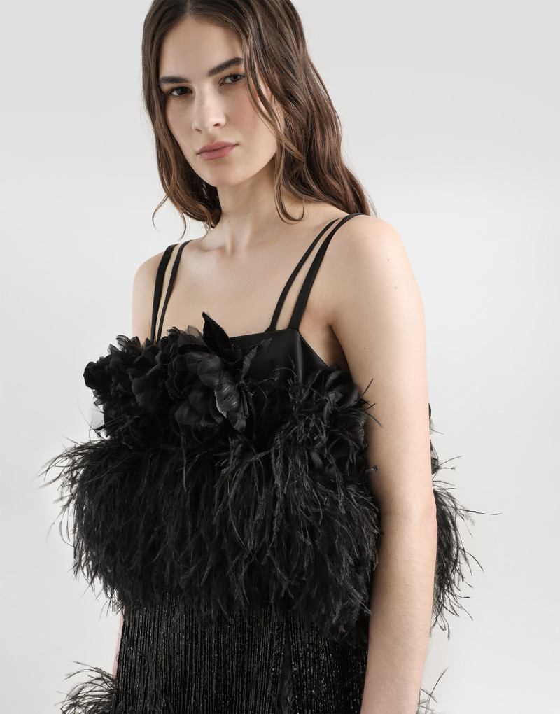 Satin dress with feathers 4