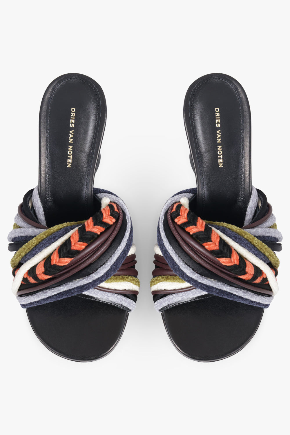 TWIST VELVET CORD 75MM OPEN TOE WEDGE MULE | BLACK/MULTI - 4