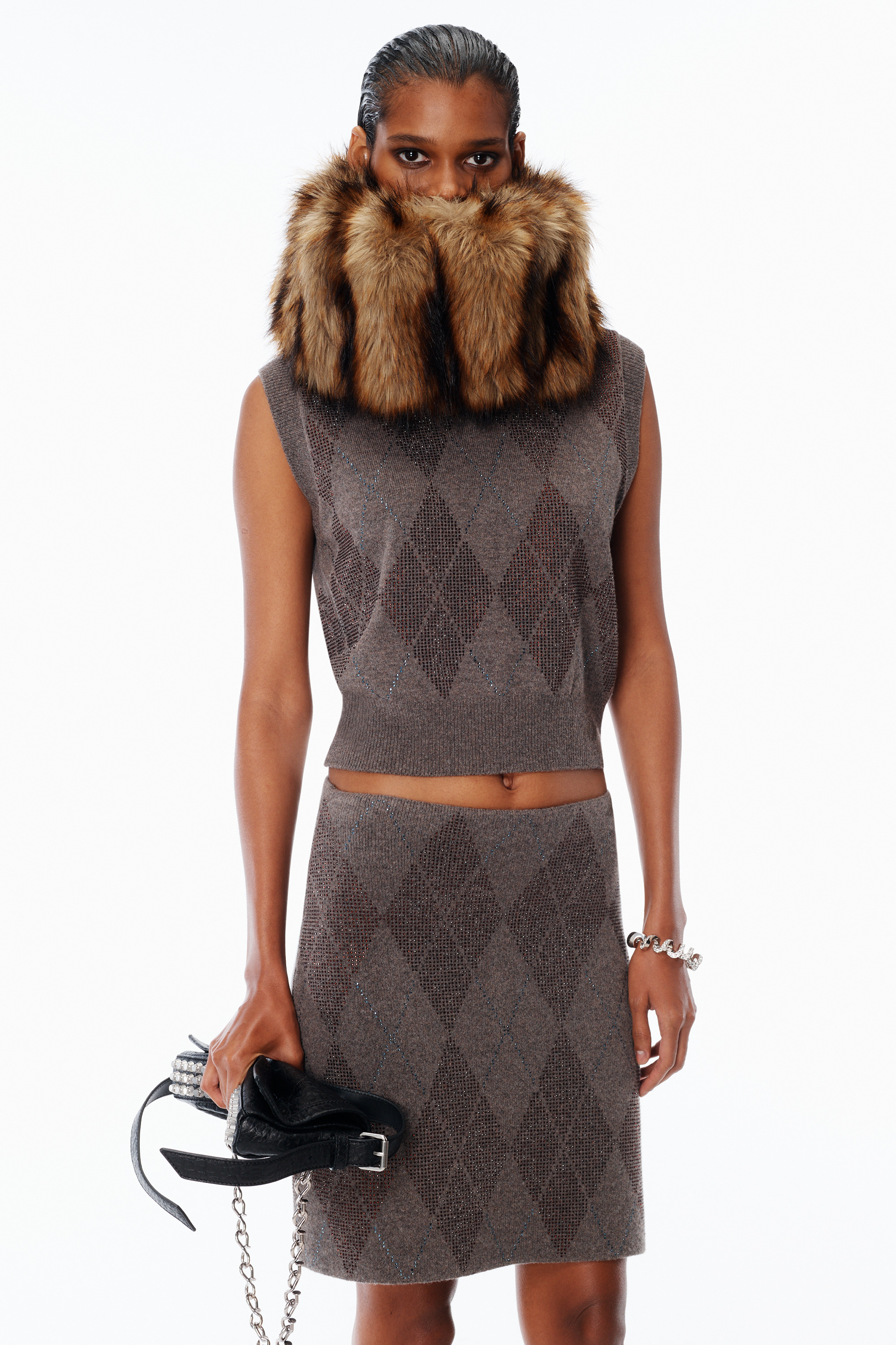 Crystal Hotfix Argyle Wool-Blend Tennis Skirt - 3