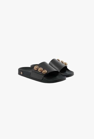 Balmain Black calfskin Symi flat sandals outlook