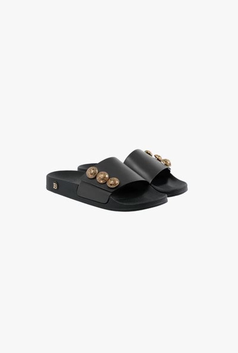 Balmain Black calfskin Symi flat sandals outlook