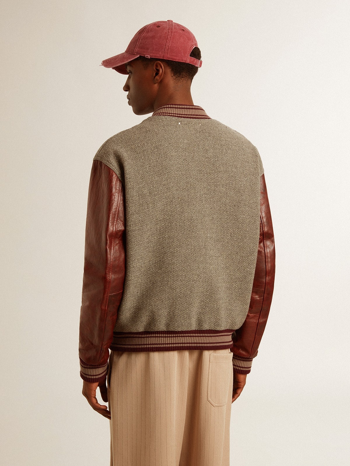 Bomber jacket in gray melange wool with leather sleeves - 5