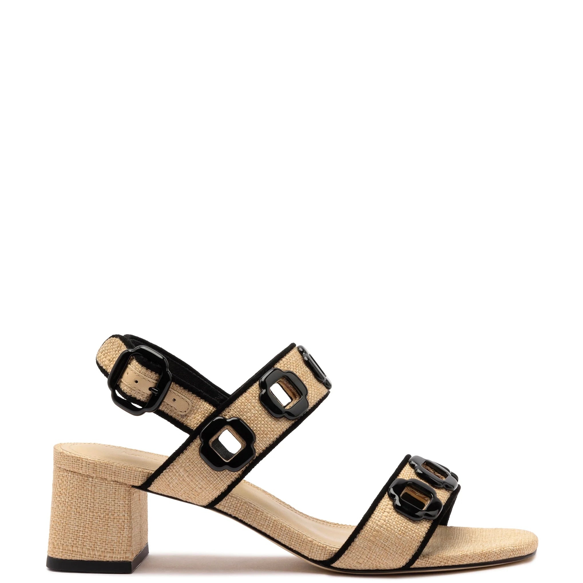 Larroude - Larroude Milan Sandal In Beige Raffia Black-Trim - 1