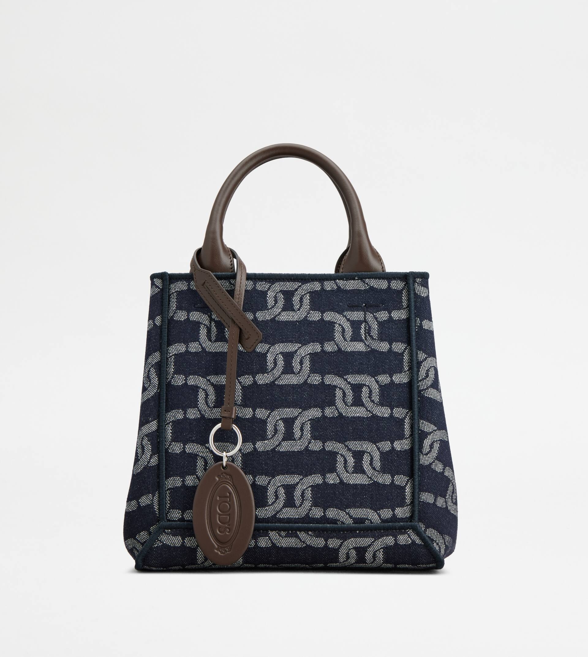 TOD'S DOUBLE UP SHOPPING BAG IN DENIM AND LEATHER SMALL - BROWN, BLUE - 6