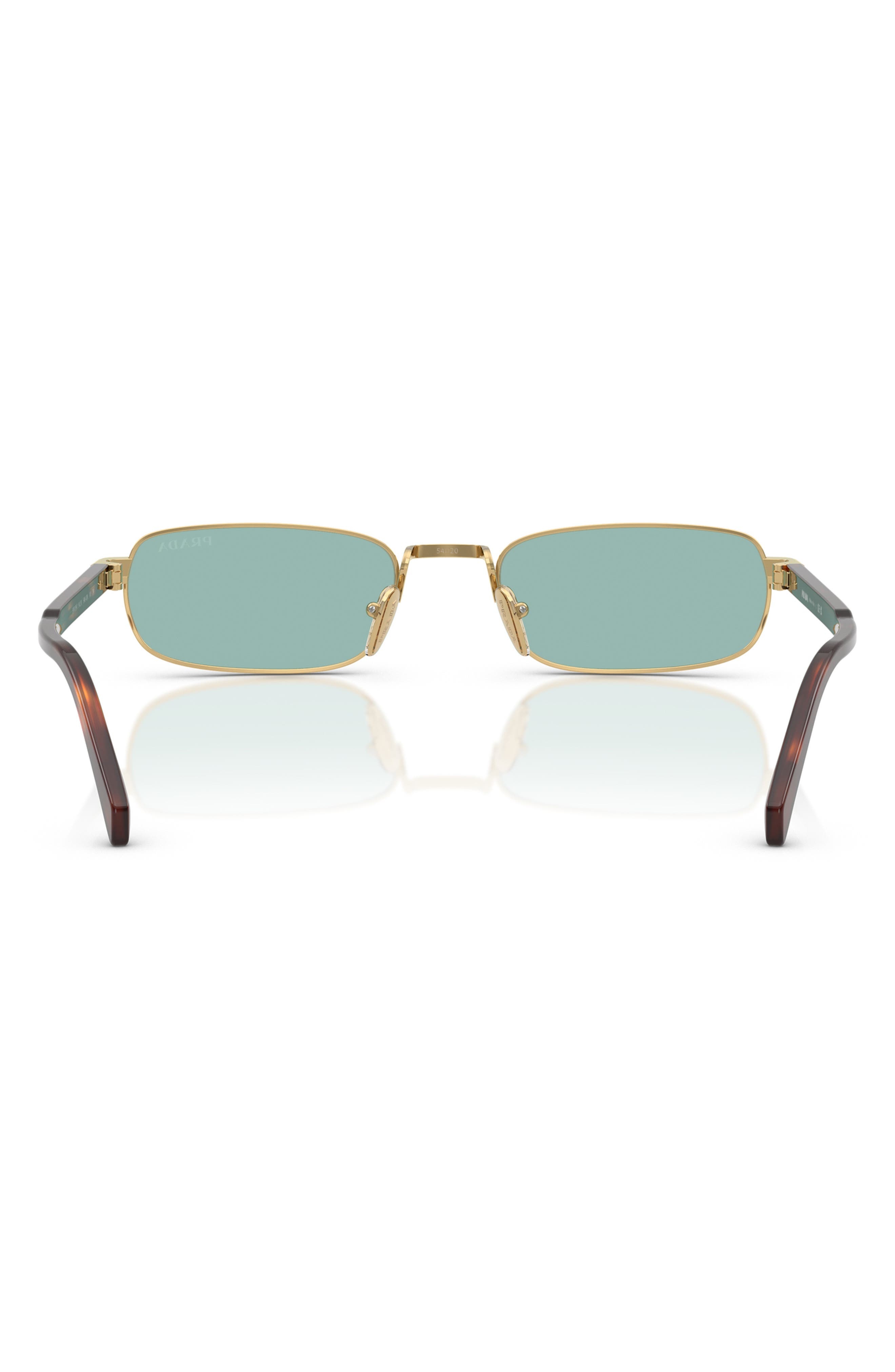 Prada 54mm Rectangular Sunglasses in Gold /Petrol Green at Nordstrom - 4
