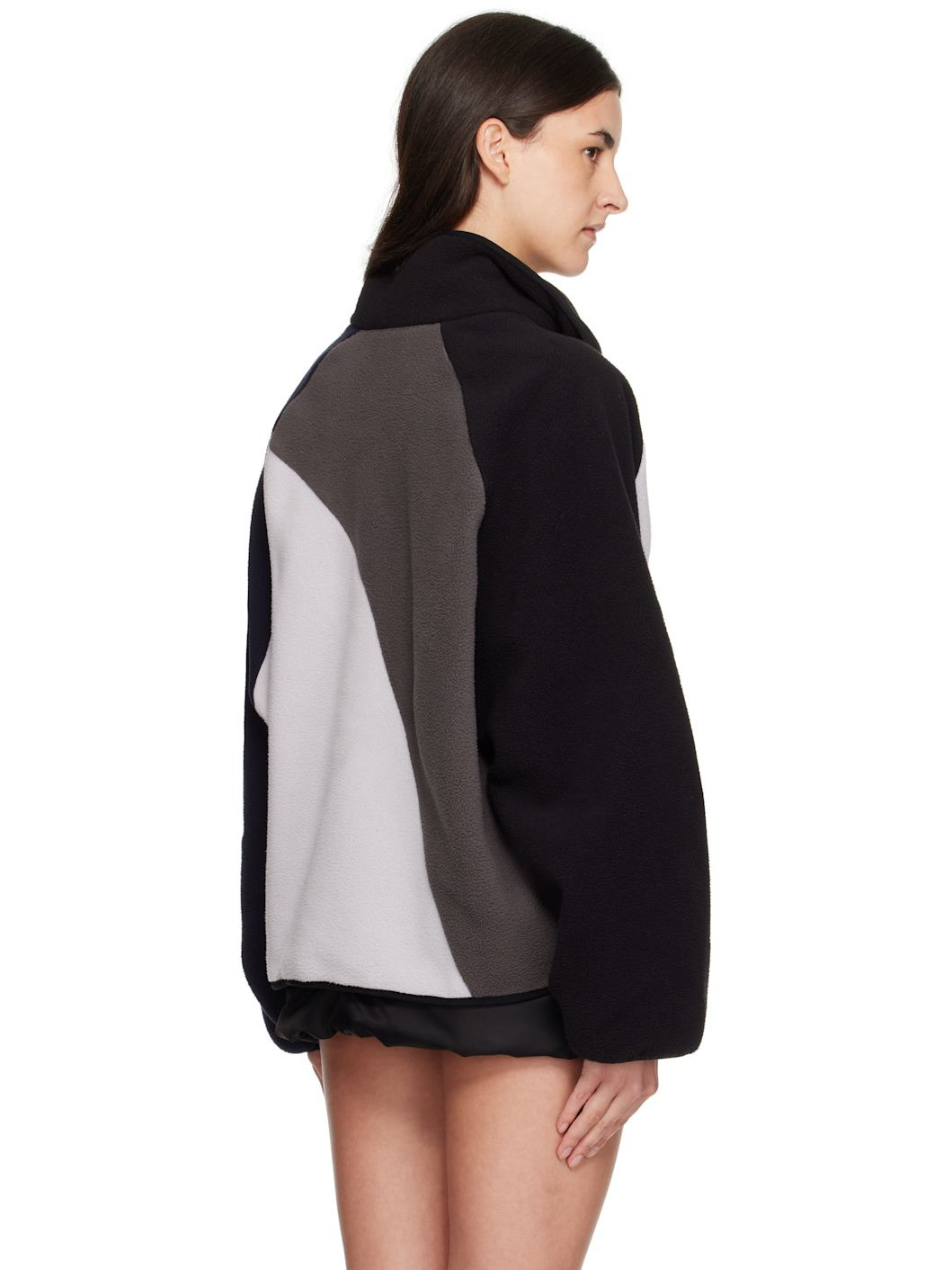 Black Colorblock Fleece Jacket - 3
