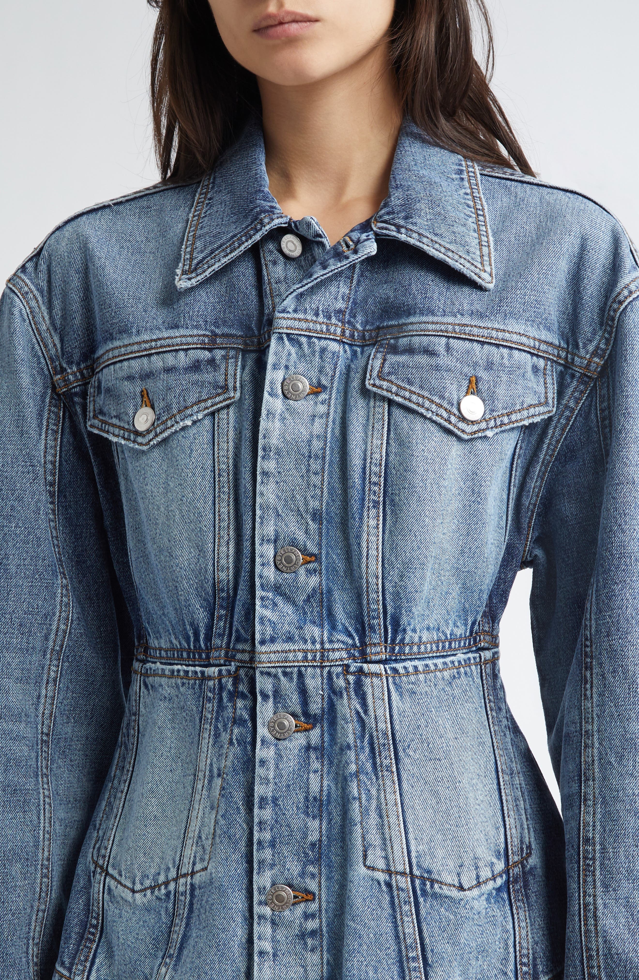 Stella McCartney Mixed Wash Denim Fitted Jacket in Two Tonal Denim Wash at Nordstrom - 5