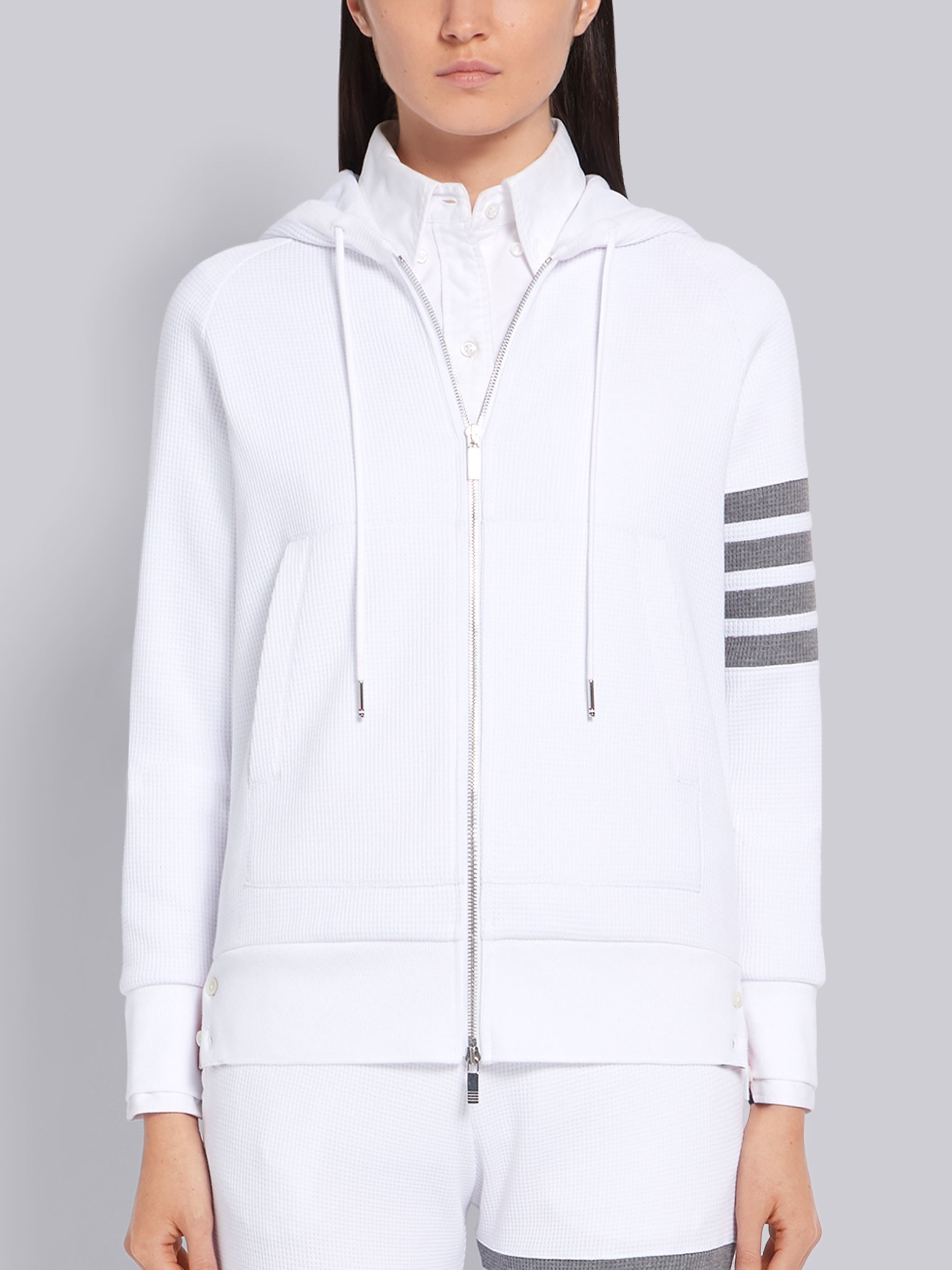 White Waffle Zip-Up 4-Bar Hoodie - 1