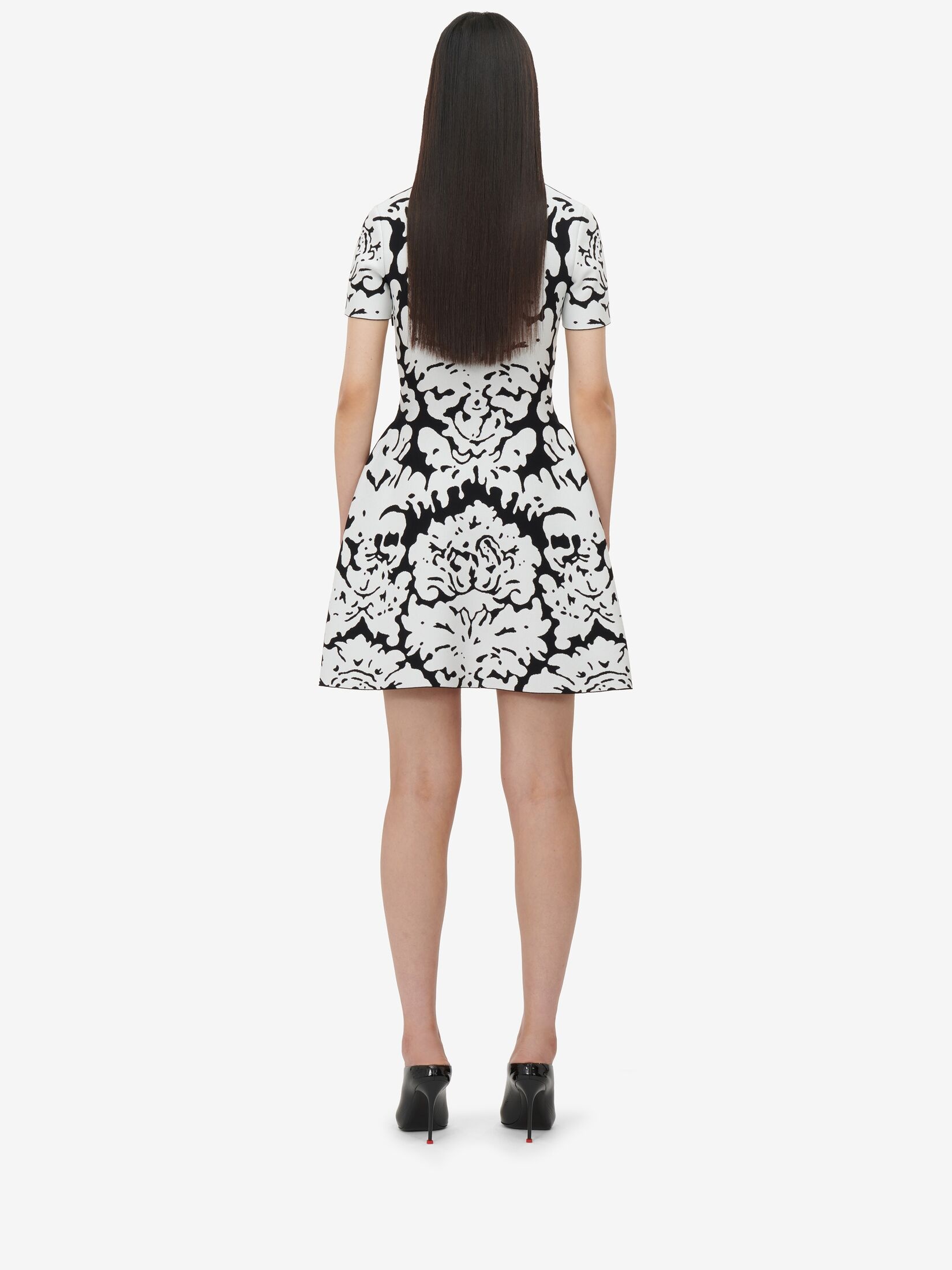 Women's Damask Jacquard Mini Dress in Black/white - 4