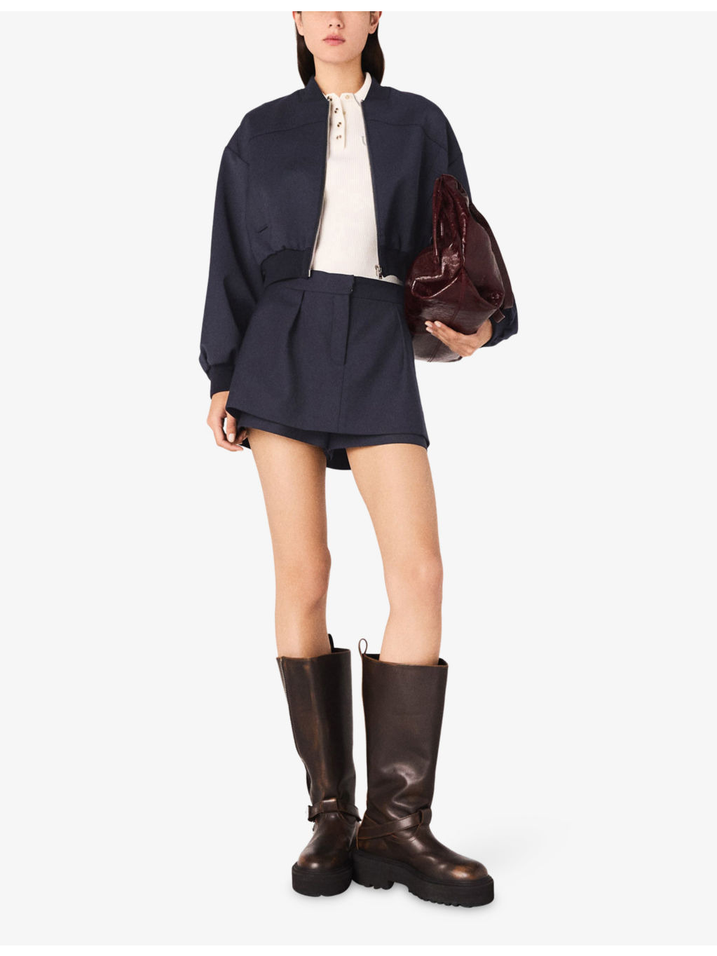 Cropped Woven Bomber Jacket - 2