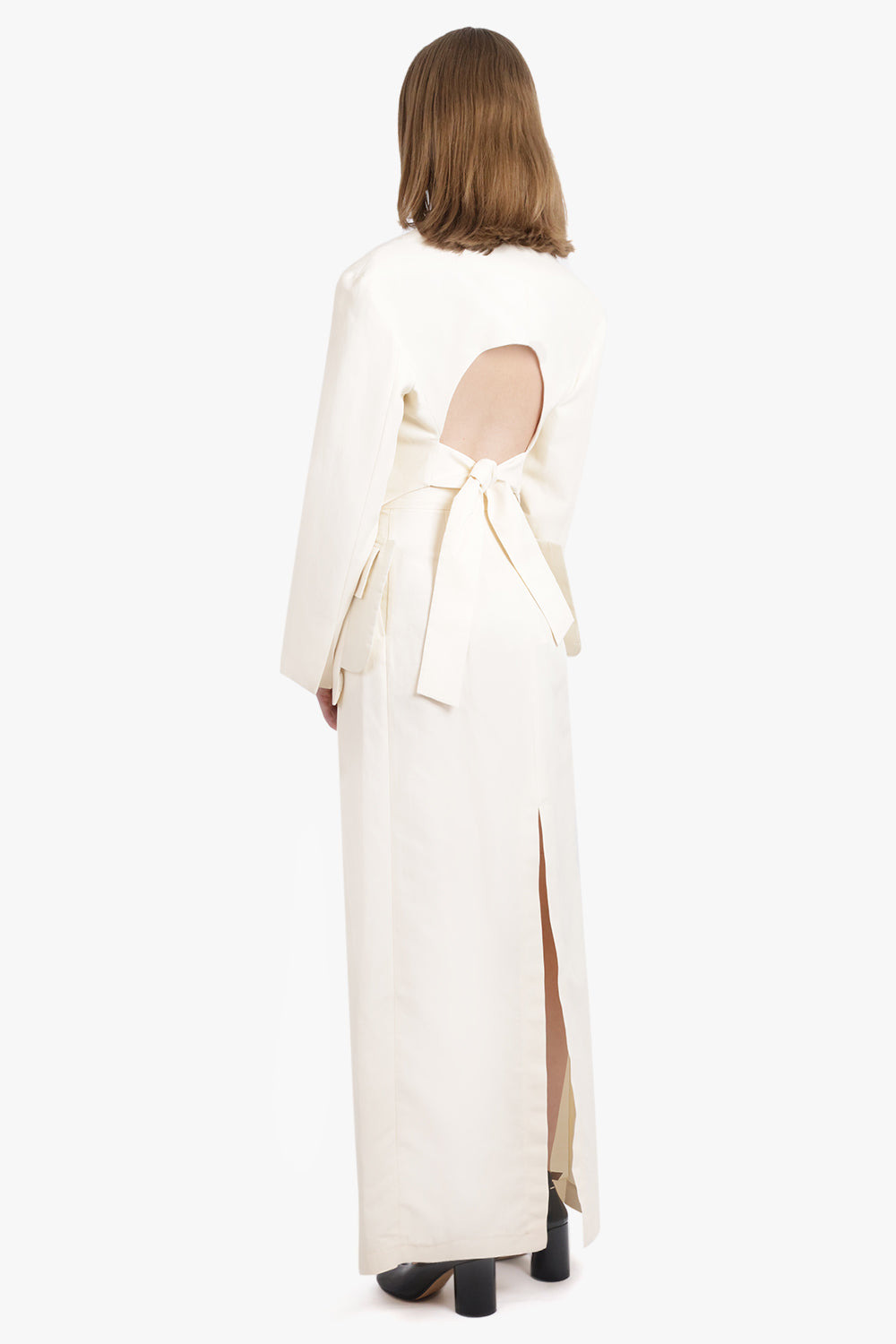 DOUBLE BREASTED CUTOUT TIE DETAIL JACKET | ECRU - 6