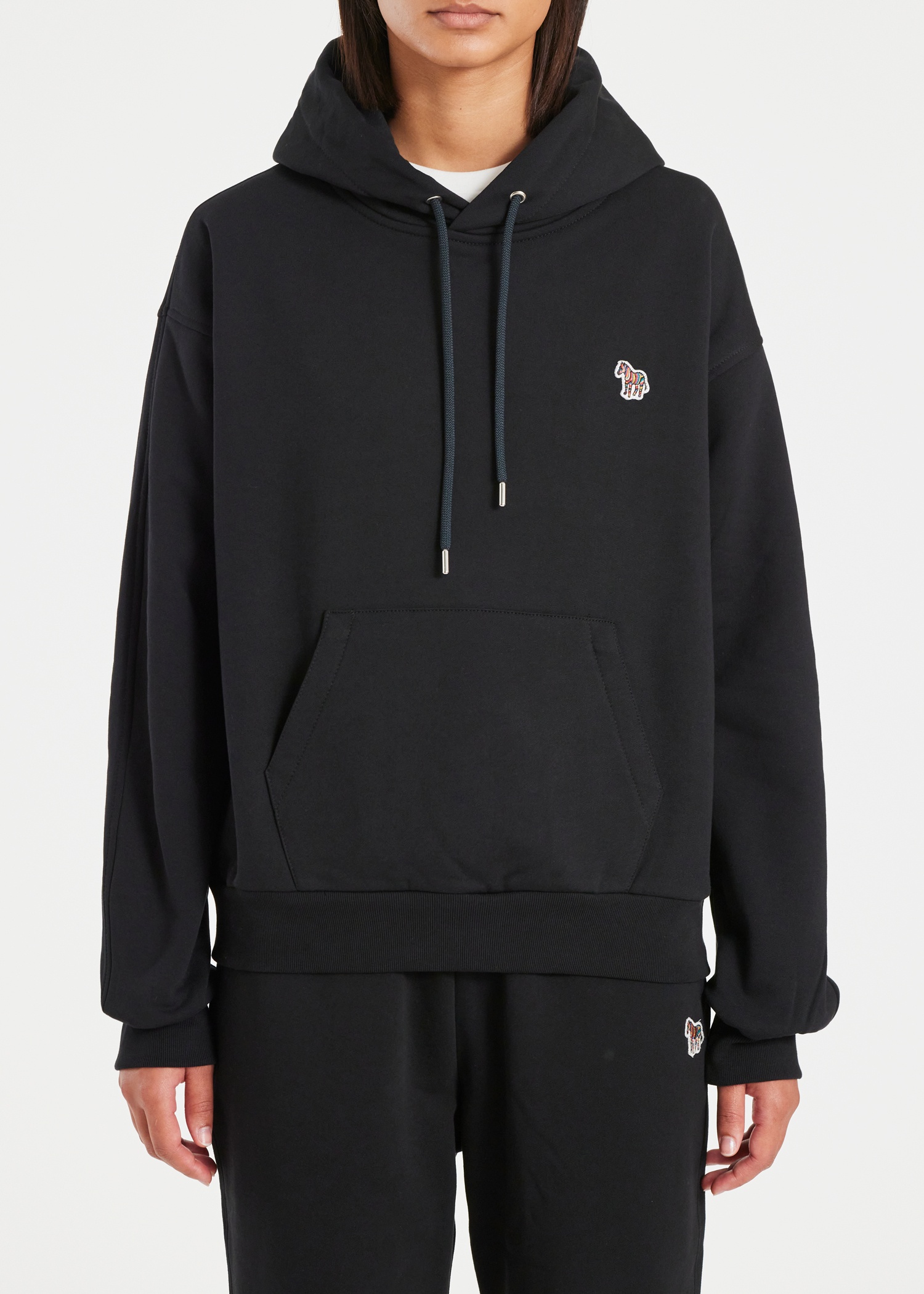 Black Cotton Zebra Logo Hoodie - 4