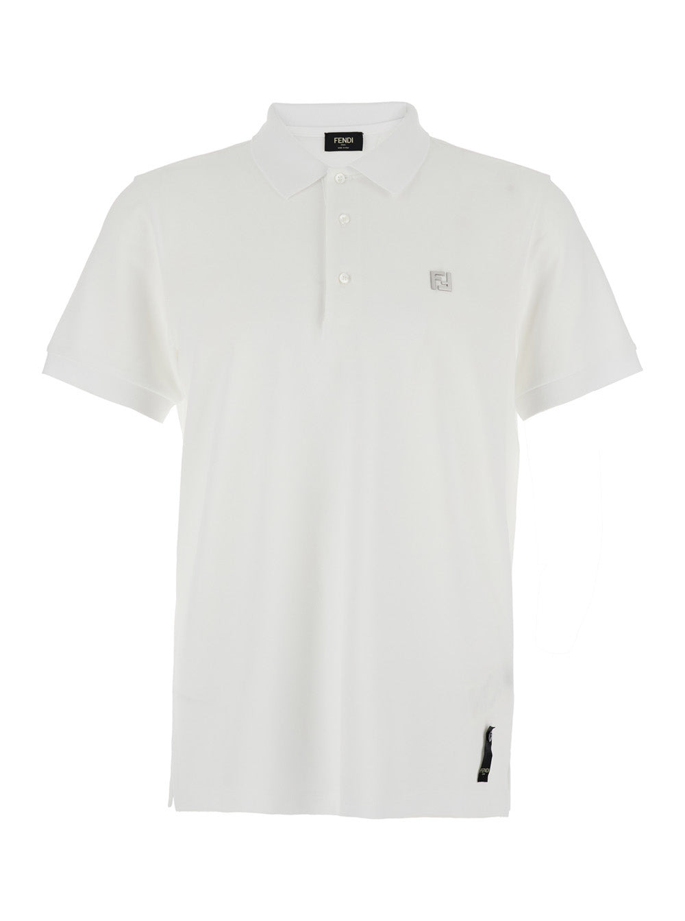 Fendi Men White Polo Shirt With Classic Collar And Metallic Ff Plaque On The Front In Cotton Woman - 1