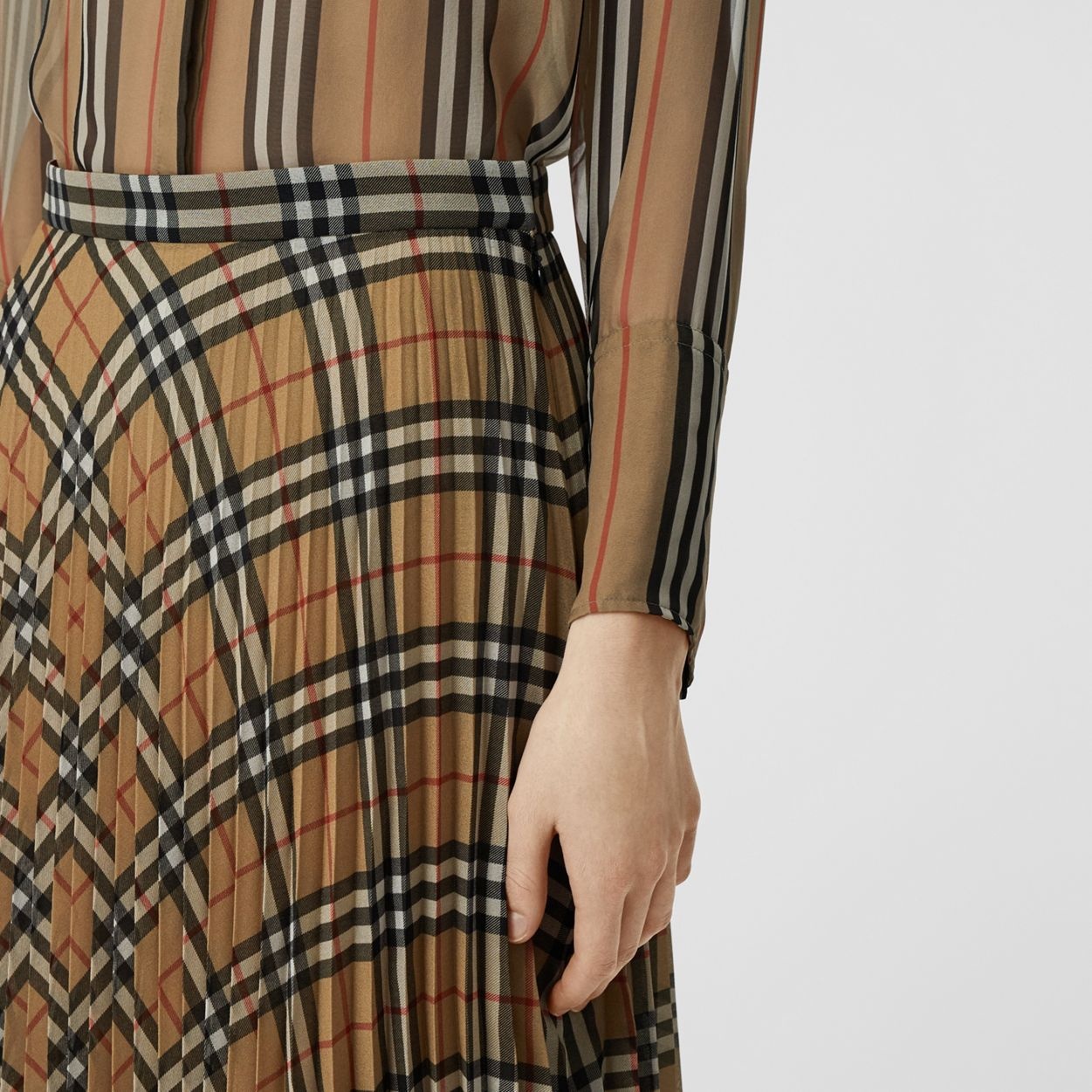 Vintage Check Chiffon Pleated Skirt - 3