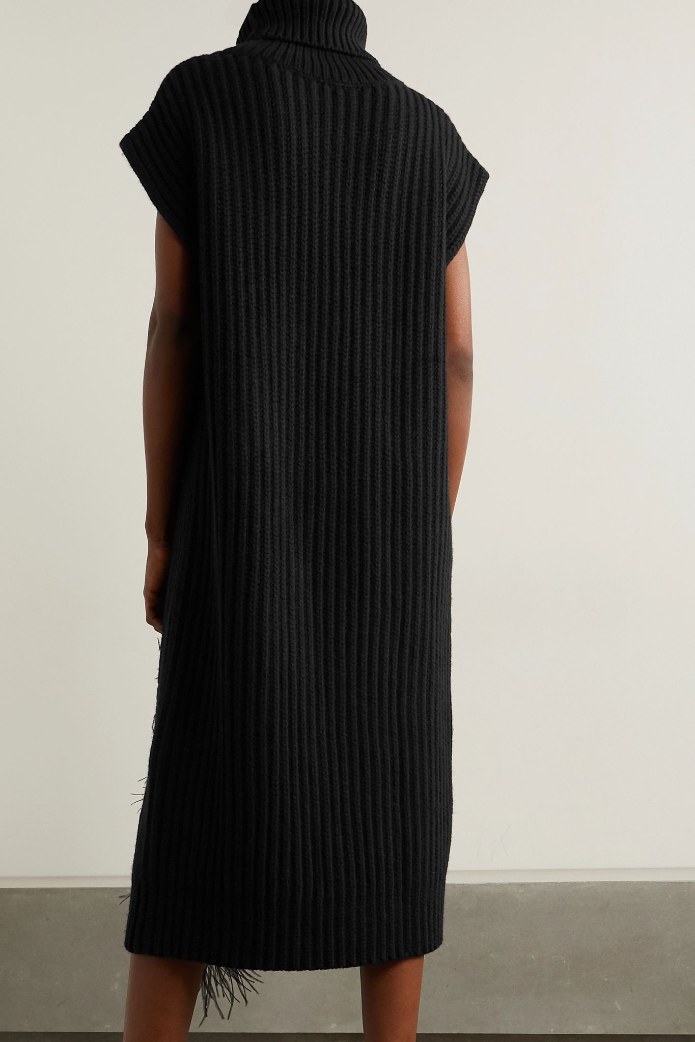 Feather-embellished ribbed wool and cashmere-blend turtleneck sweater - 3