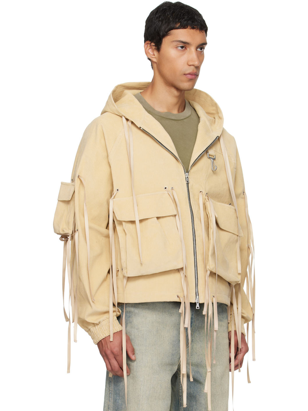 Khaki Corduroy Modular Pocket Hooded Jacket - 2