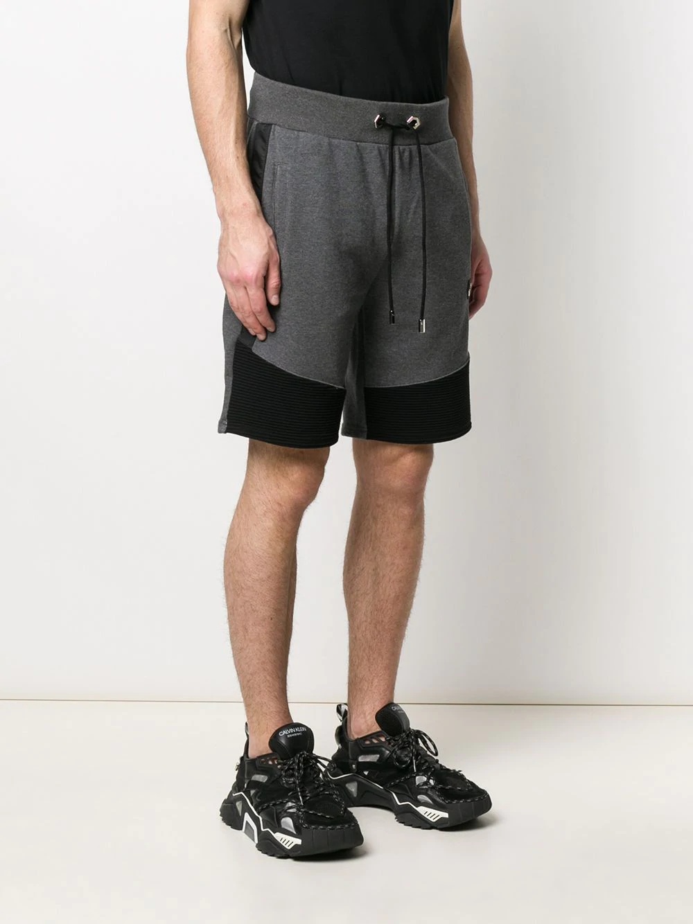 ribbed hem cotton track shorts - 3