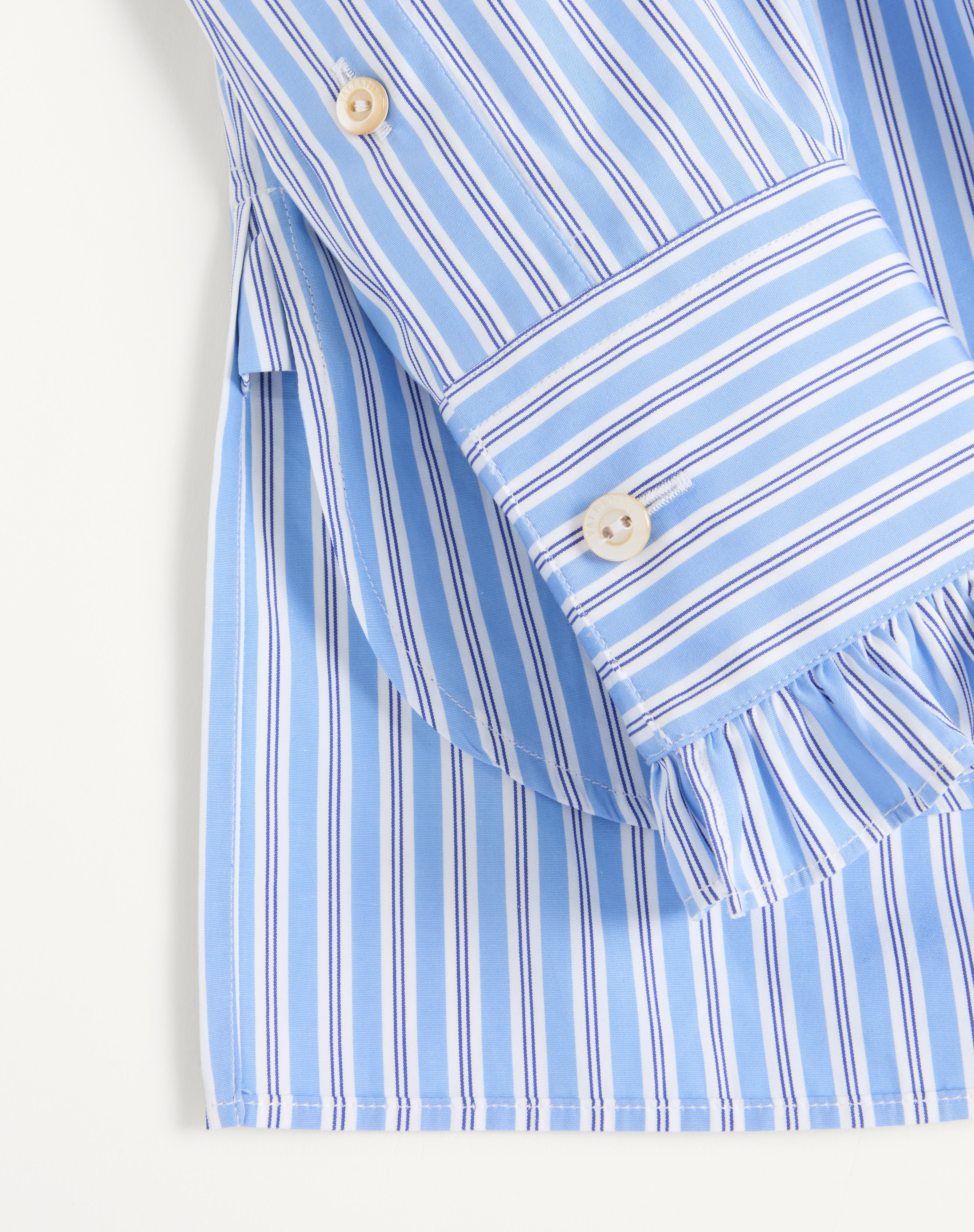 STRIPED COTTON SHIRT WITH PLASTRON AND RUFFLES - 7