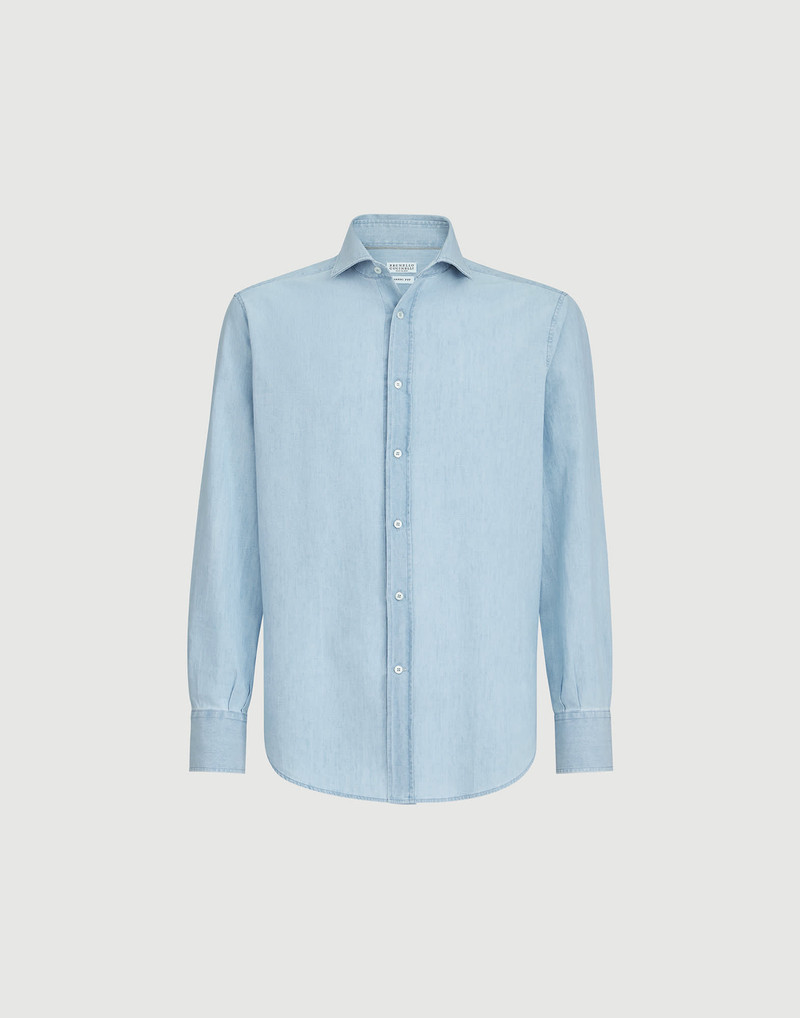 Denim-effect chambray shirt with spread collar 1