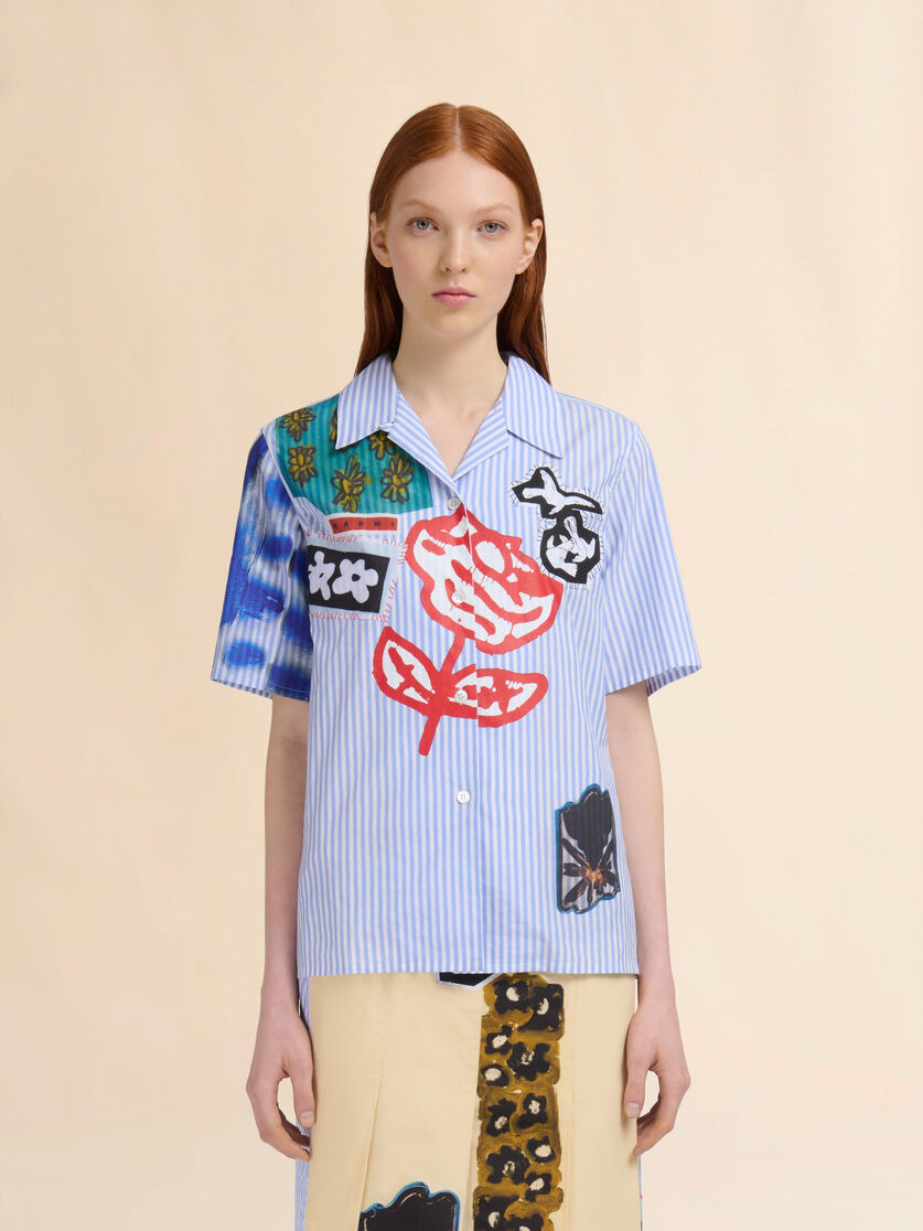 BLUE STRIPED POPLIN BOWLING SHIRT - 2