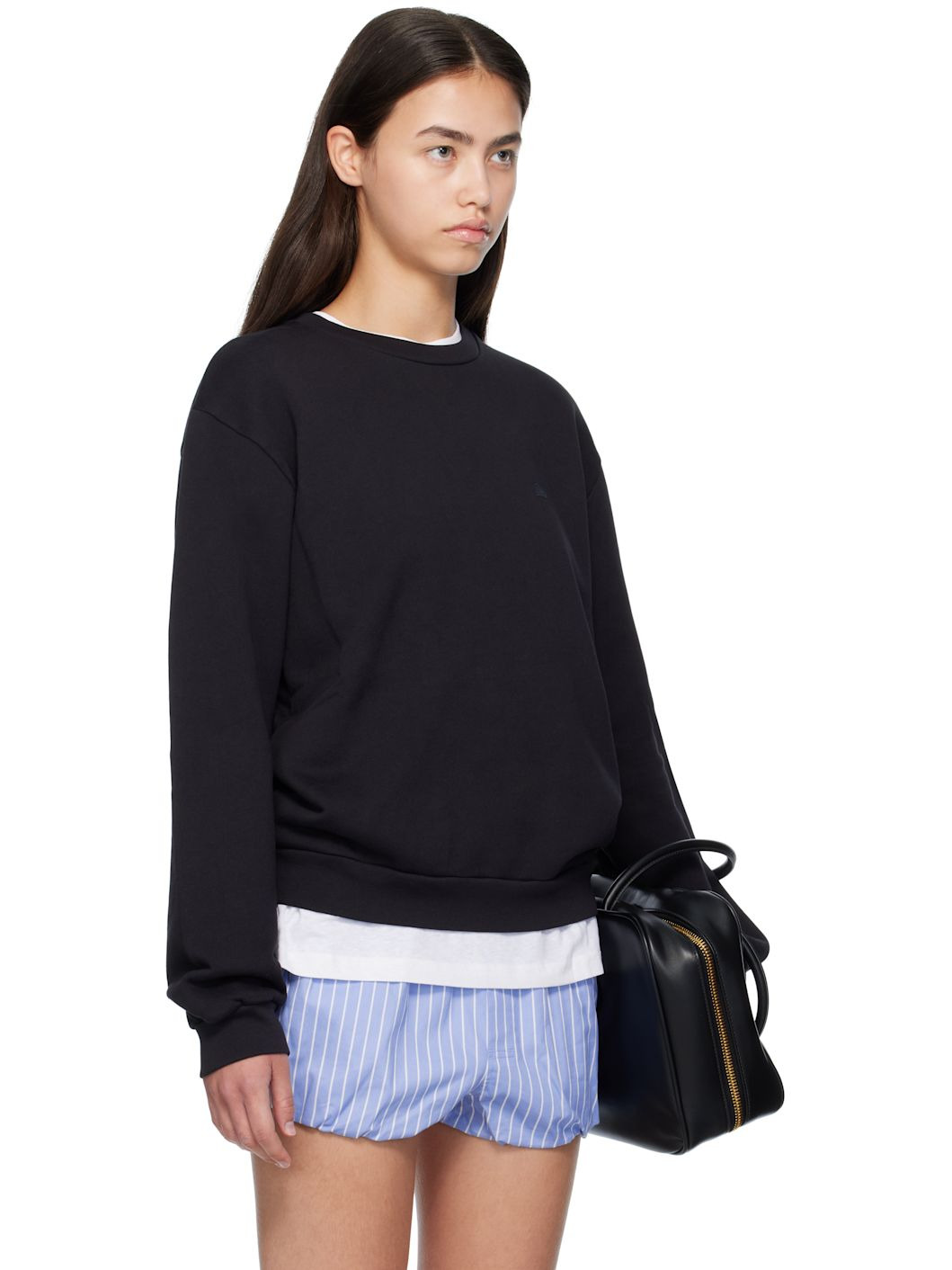Black Crew Neck Fleece Sweatshirt - 2