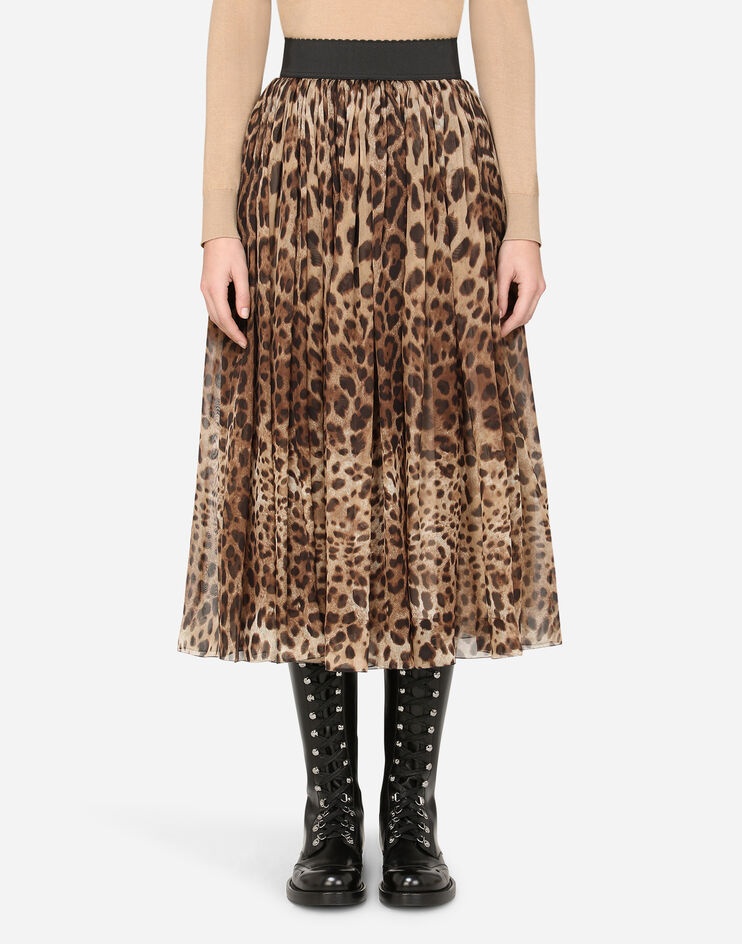 Leopard-print chiffon midi skirt - 1