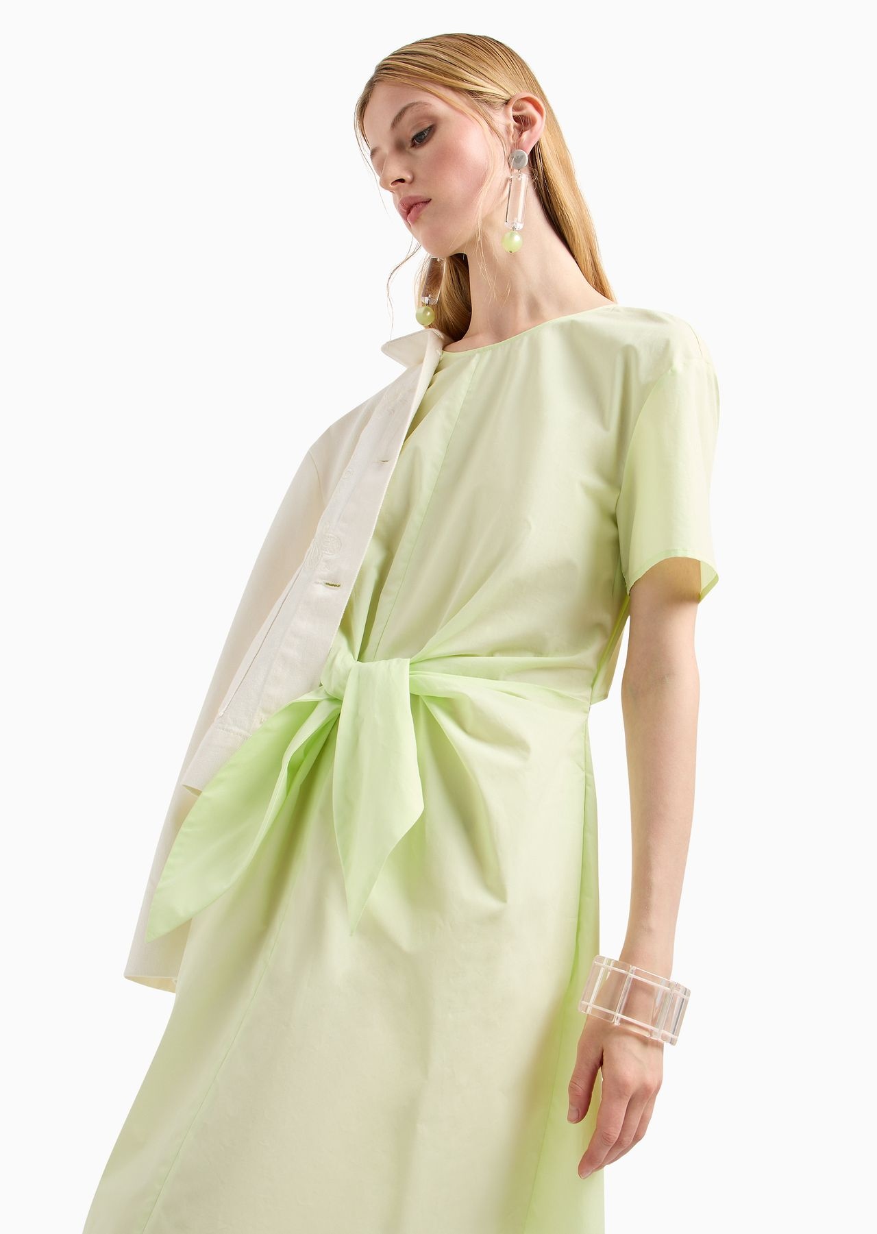 Short-sleeved poplin shirt dress with sash - 5