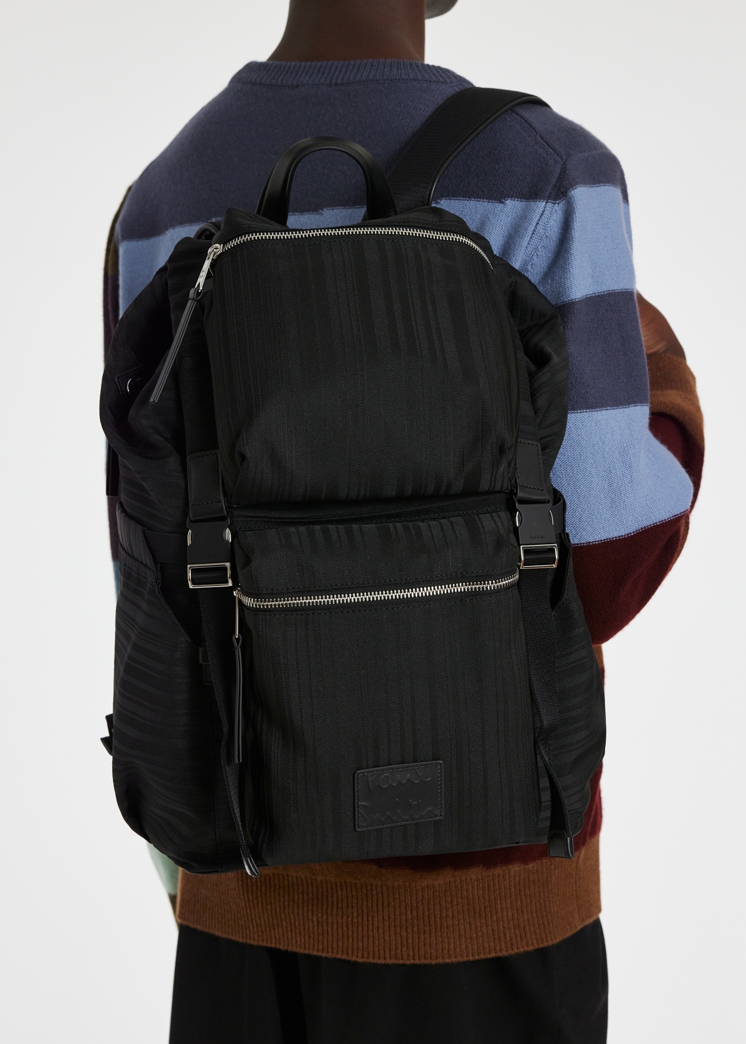 Black 'Shadow Stripe' Backpack - 10