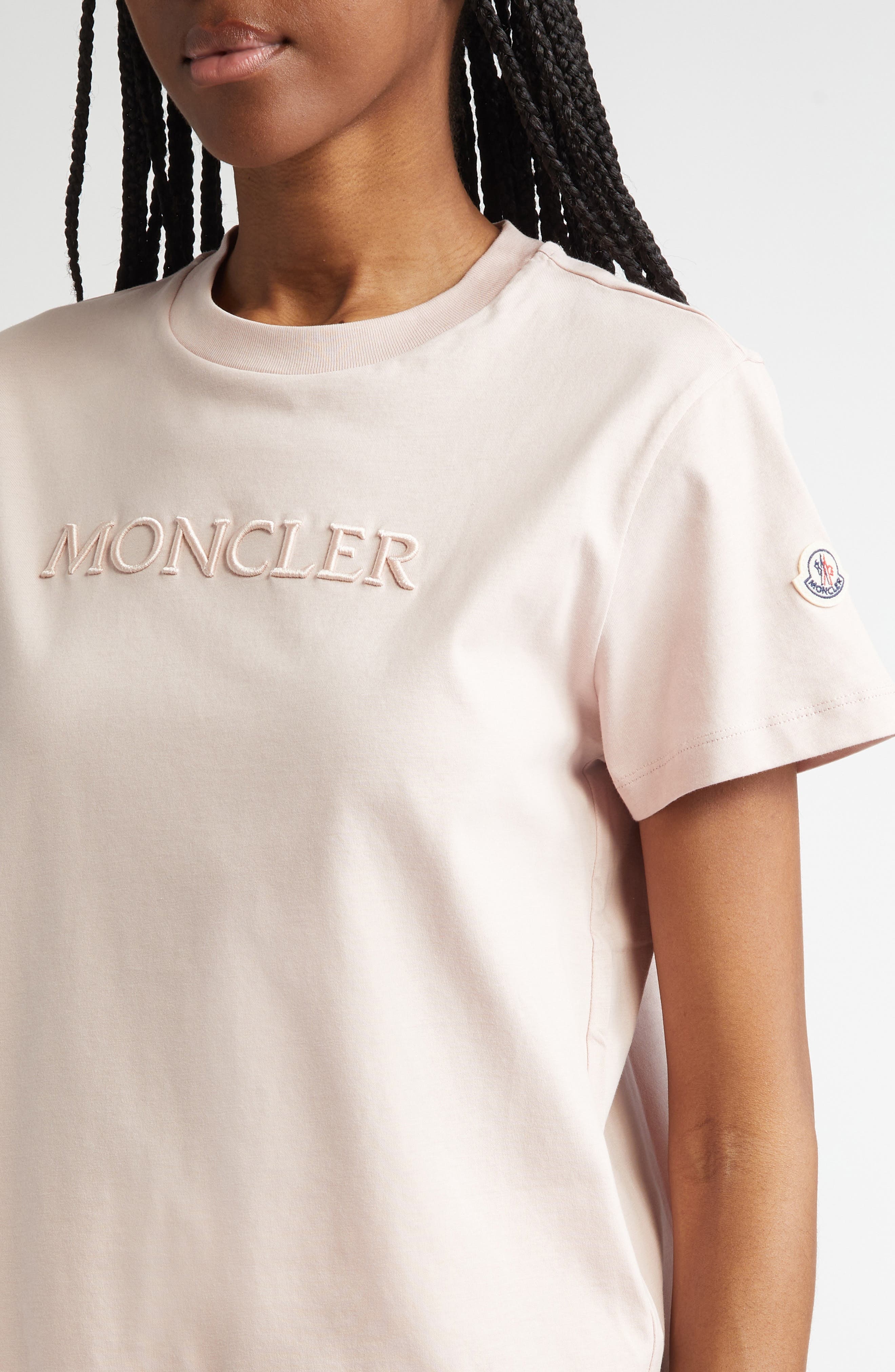 Moncler Logo Embroidered Cotton T-Shirt in Pink at Nordstrom - 4
