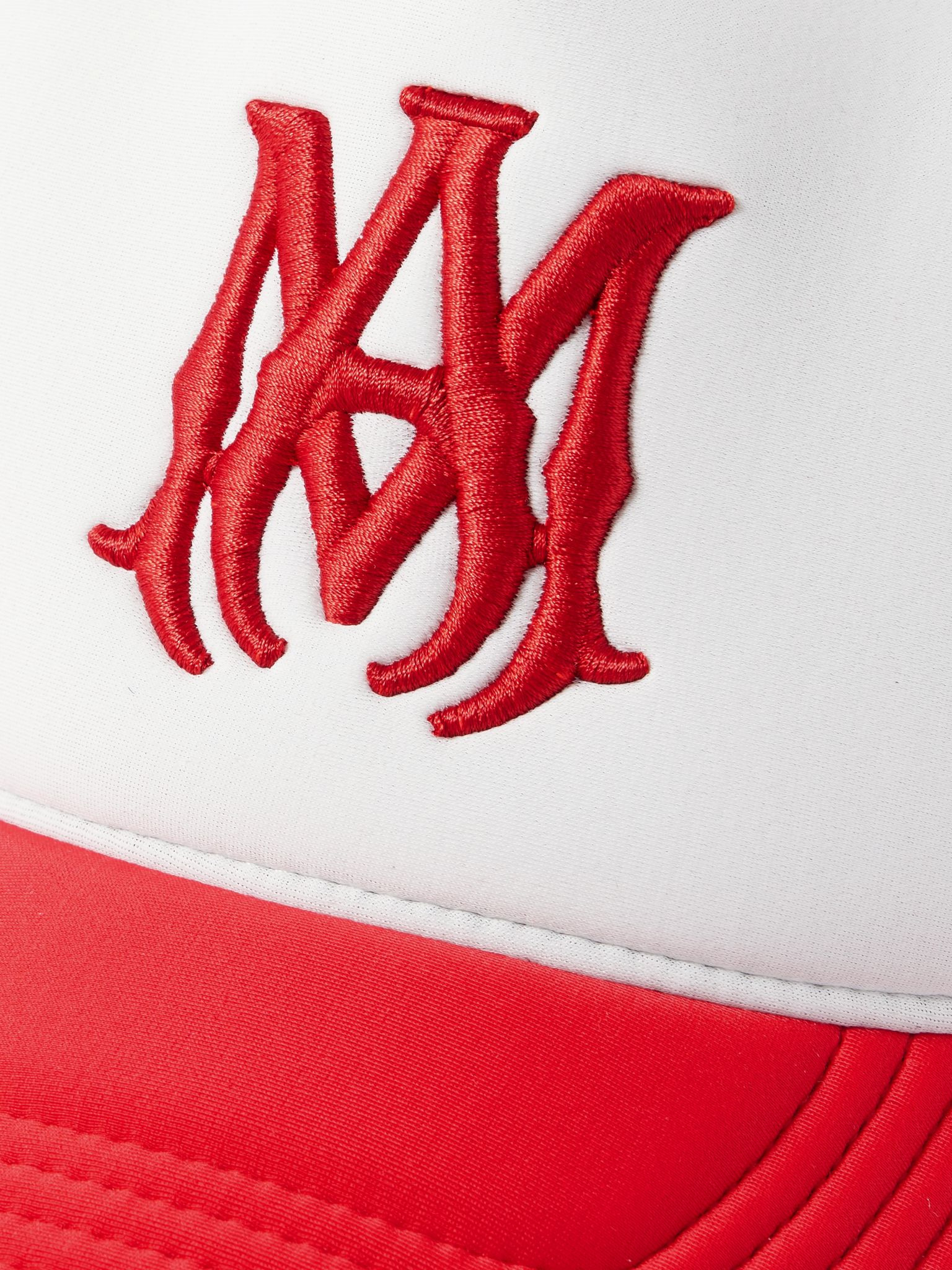 MA Logo-Embroidered Scuba and Mesh Trucker Cap Red - 4