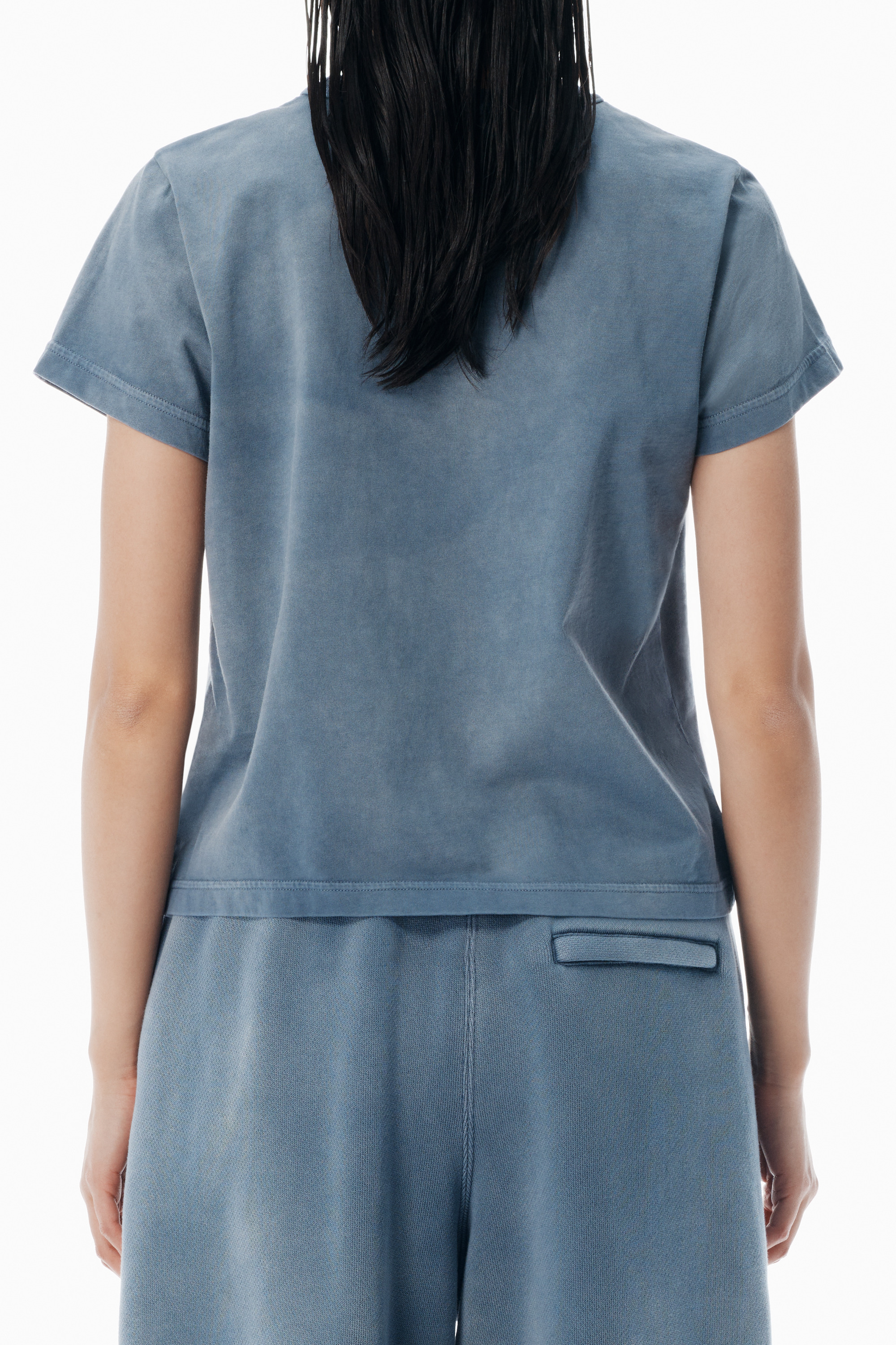 blue shrunken cotton tee with logo - 3