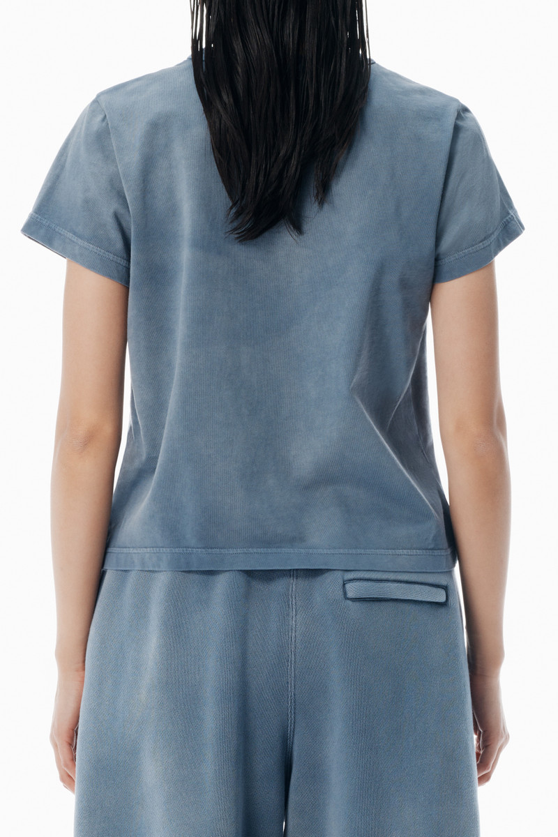 Alexander Wang blue shrunken cotton tee with logo outlook