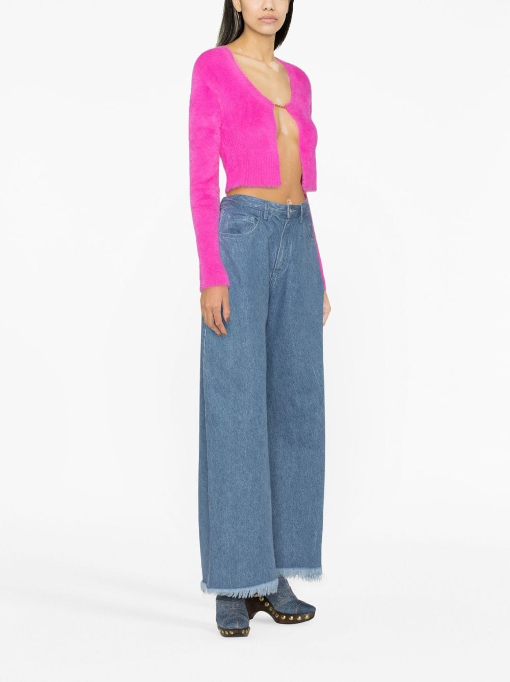 La Maille logo-charm cropped knitted cardigan - 3