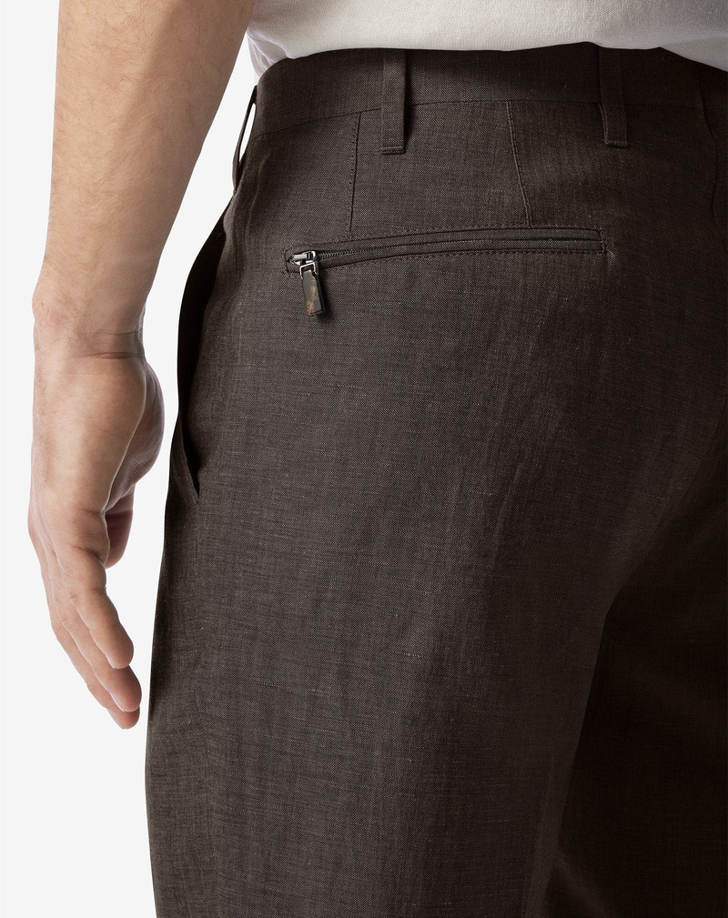 Brown wool and linen chambray trousers 5