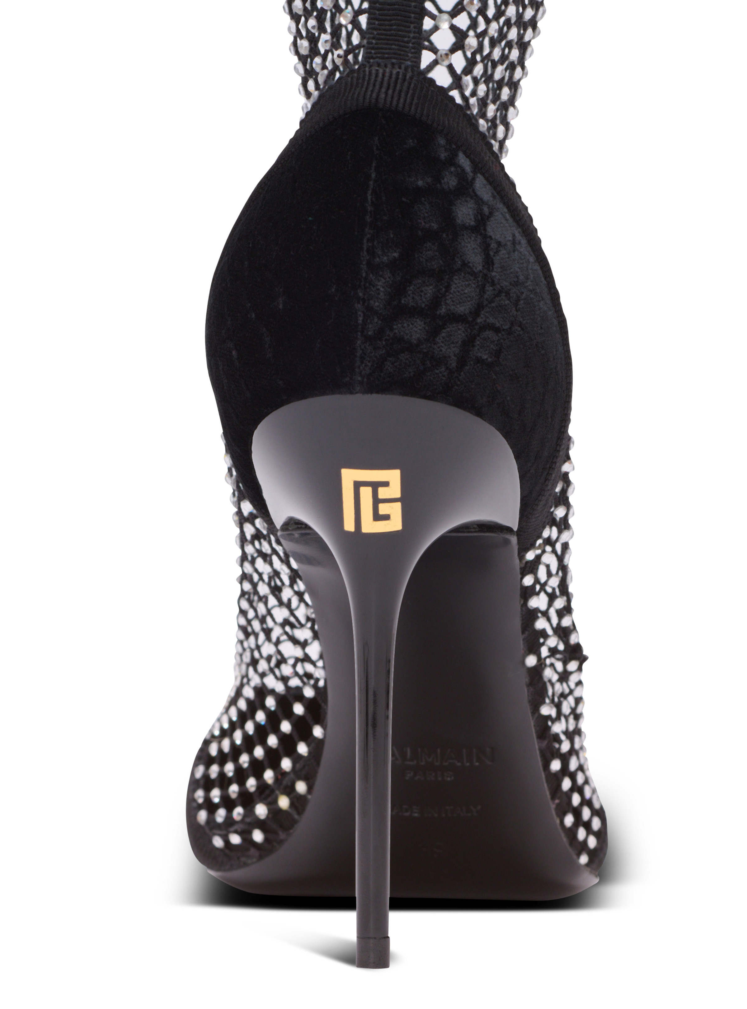 Mesh heeled ankle boots with velvet and rhinestones - 6