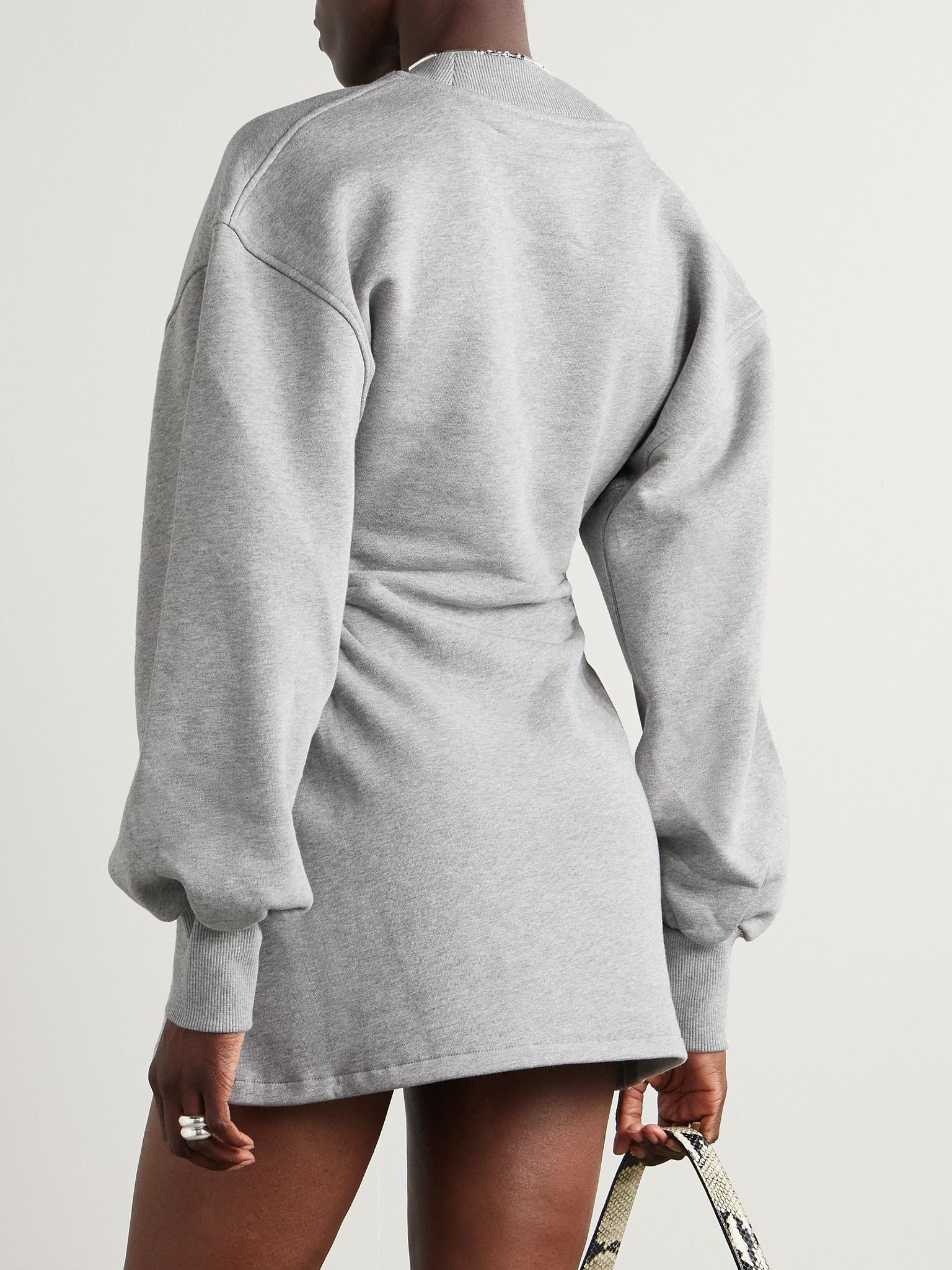 Appliquéd cotton-jersey mini dress Gray - 3