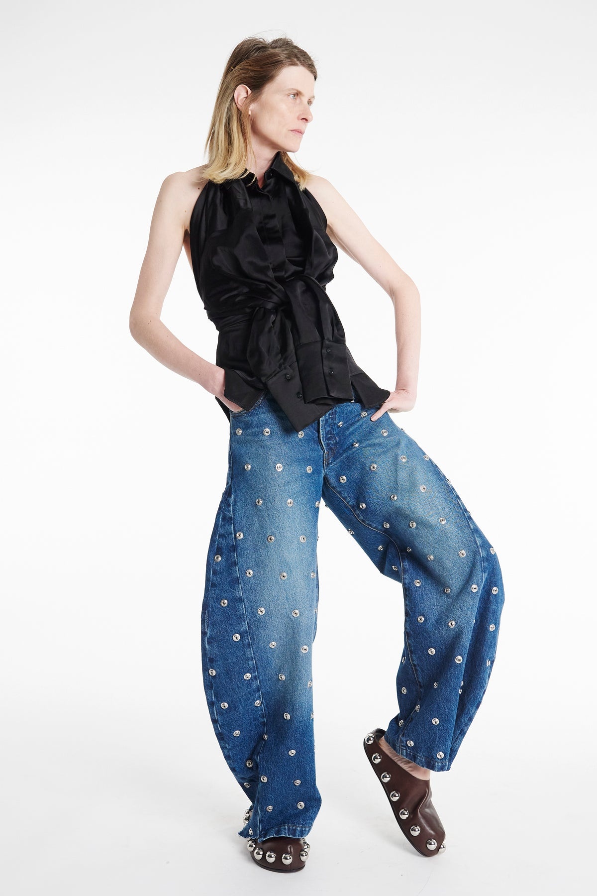 STUDDED ORGANIC JEANS BLUE DENIM - 9