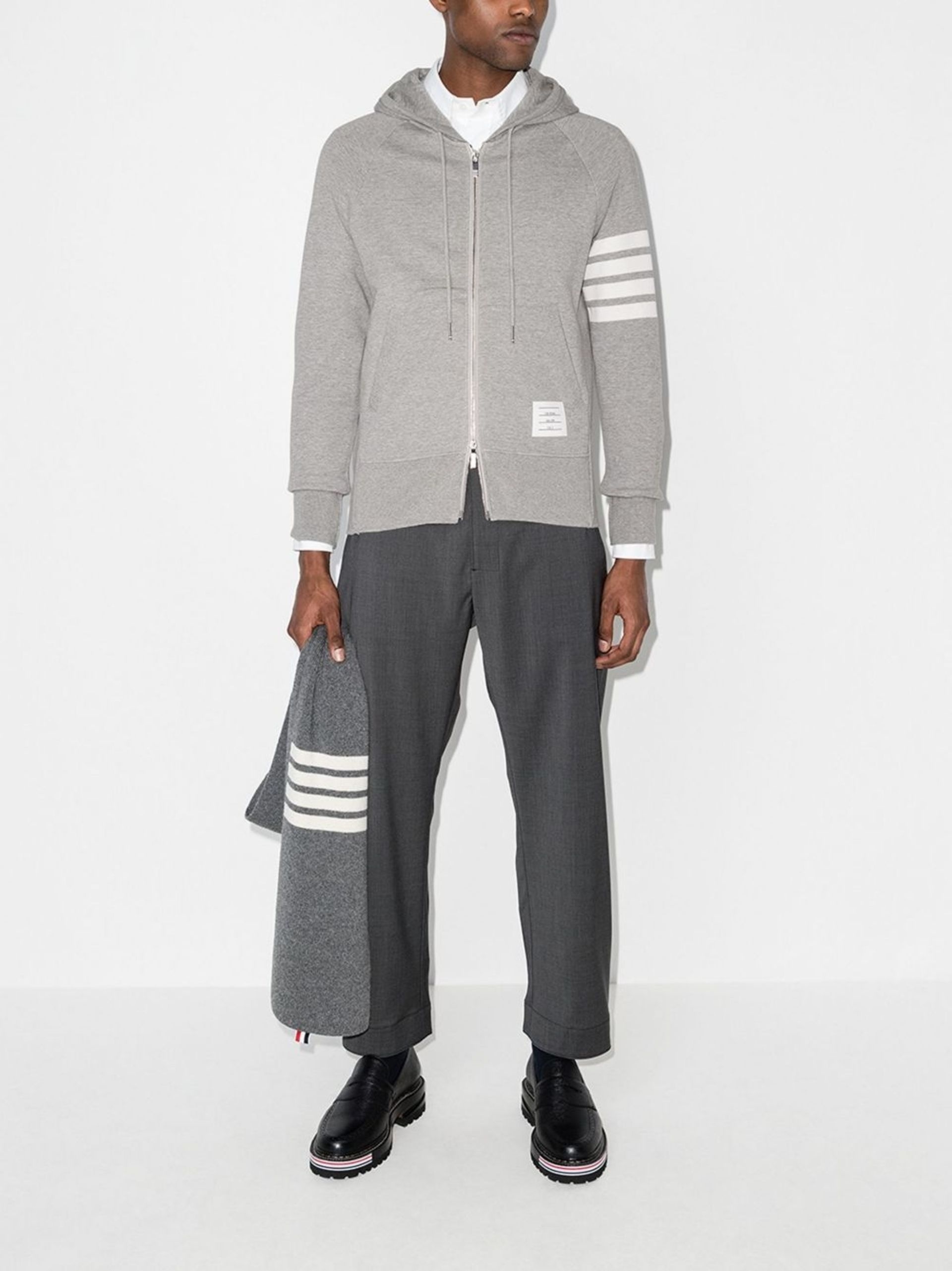 grey Classic 4-Bar Stripe cotton hoodie - 6