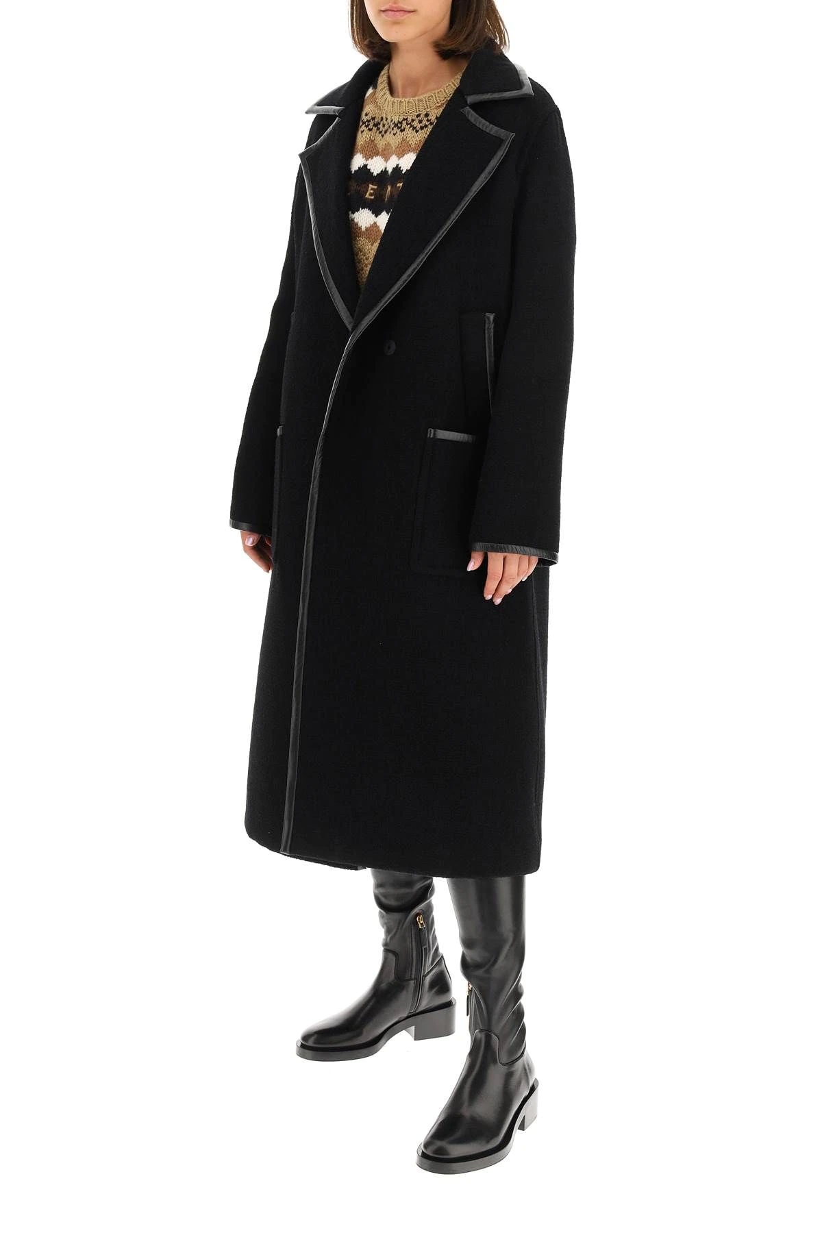 BOUCLE' COAT WITH LEATHER TRIMS - 2