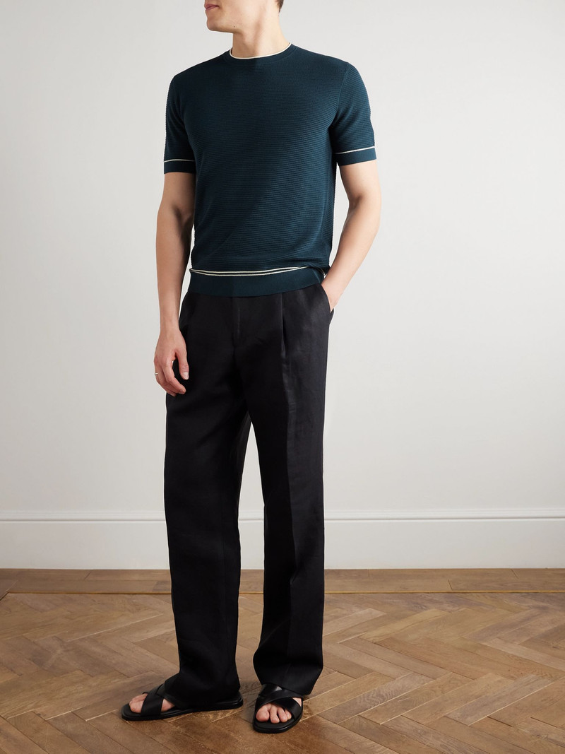 ZEGNA Slim-Fit Ribbed Cotton T-Shirt Teal outlook
