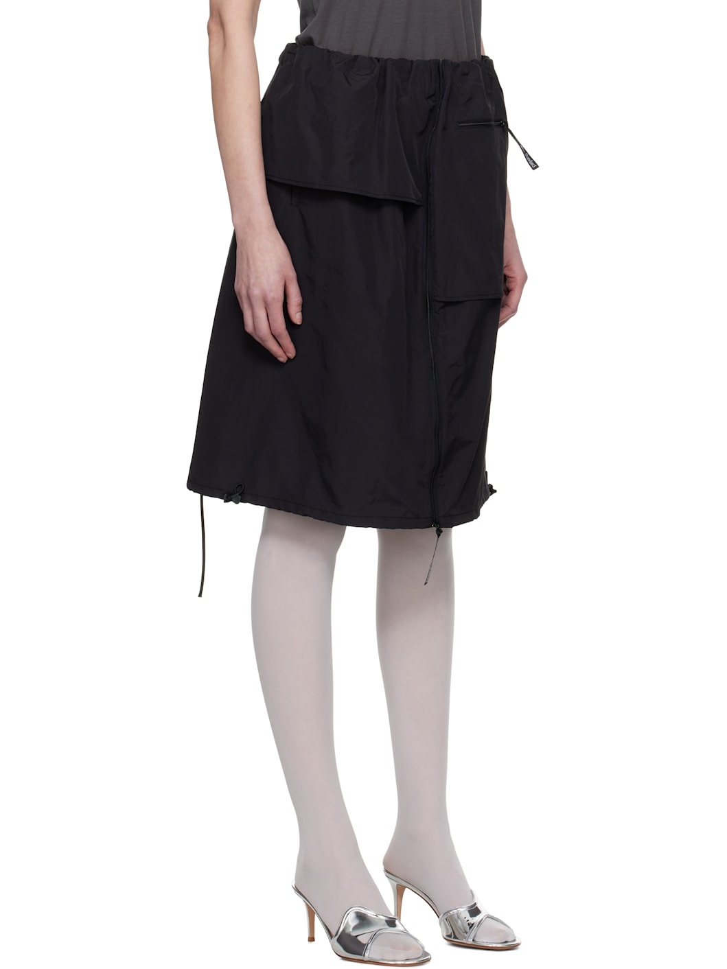 Black Parka Layered Midi Skirt - 2