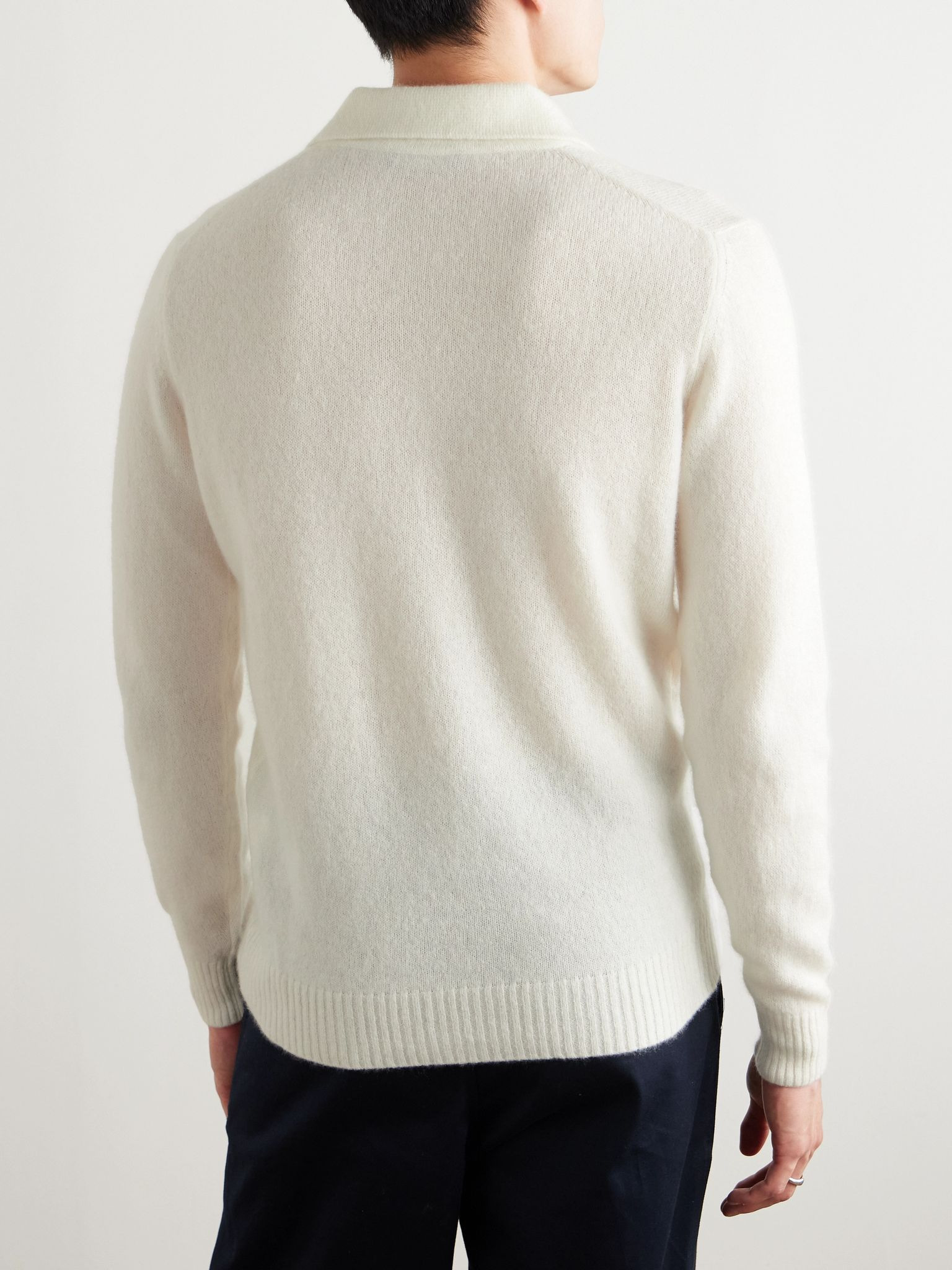 Brushed Cashmere-Blend Polo Shirt Cream - 4