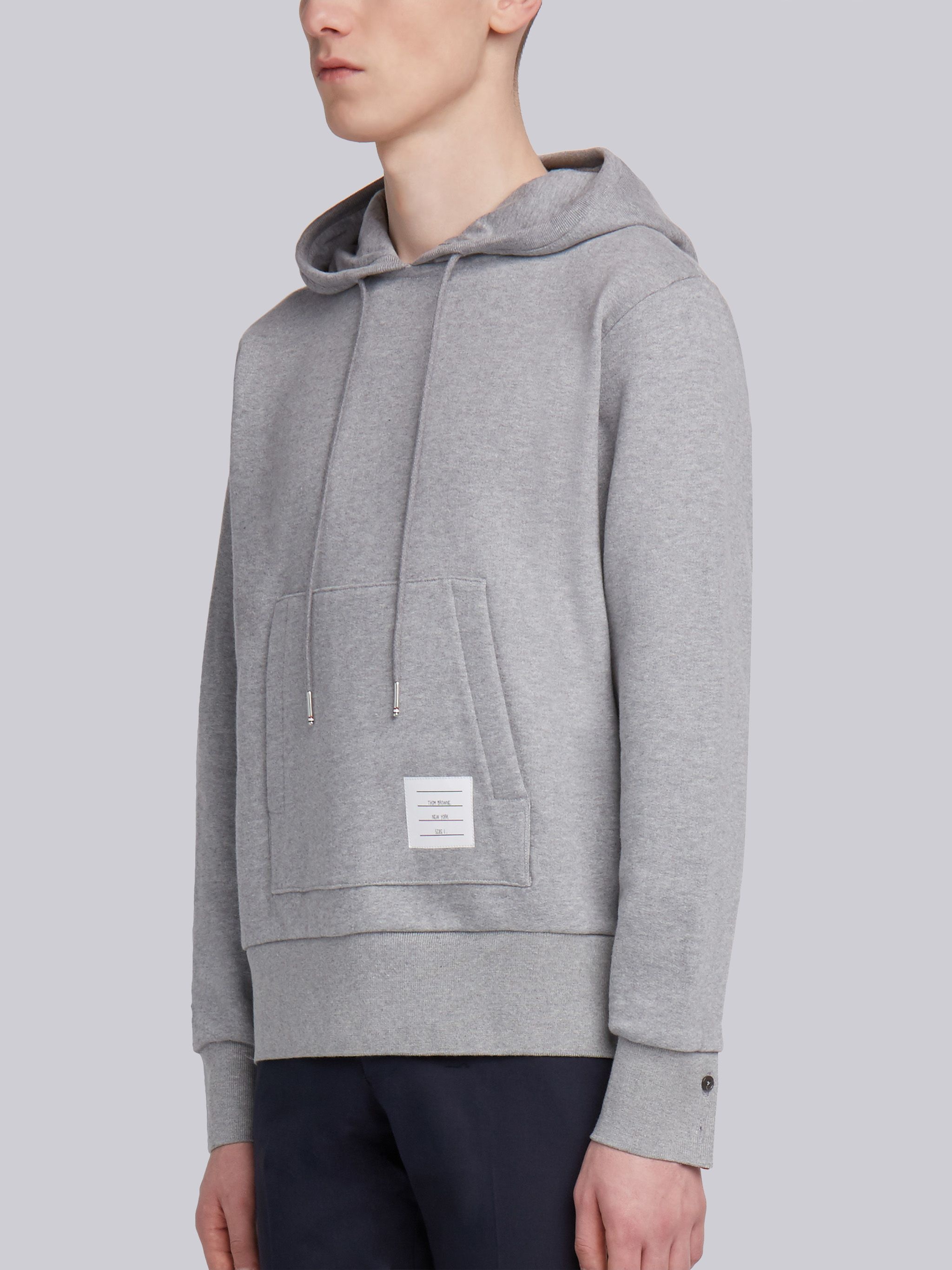 Light Grey Loopback Jersey Knit Center Back Stripe Pullover Hoodie - 3