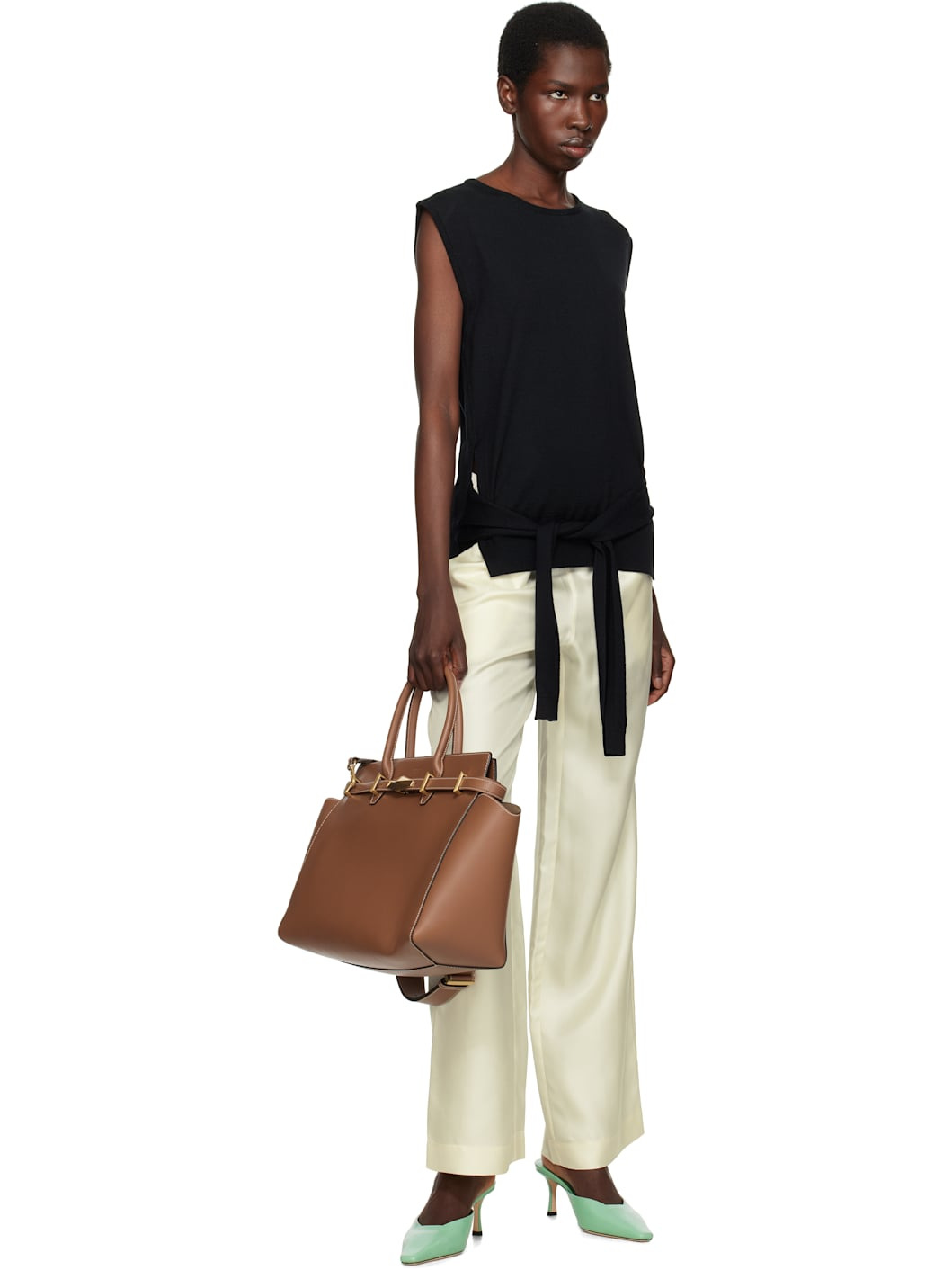 Brown Diamond Belted M Top Handle Bag - 4