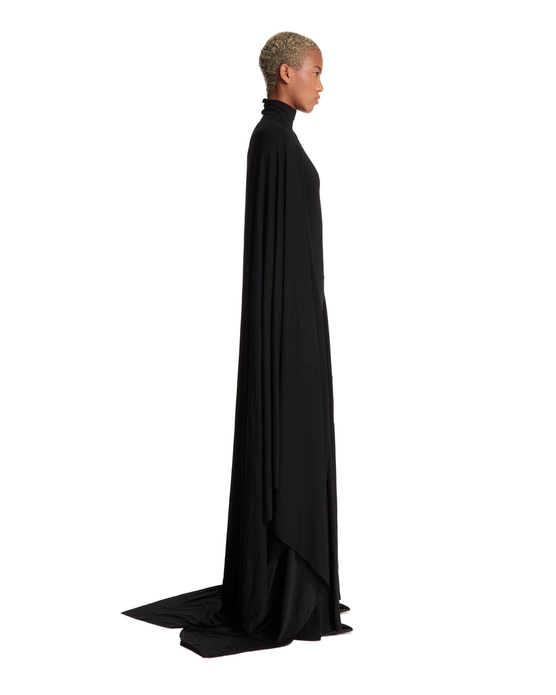 Black Long Cape Dress - 5